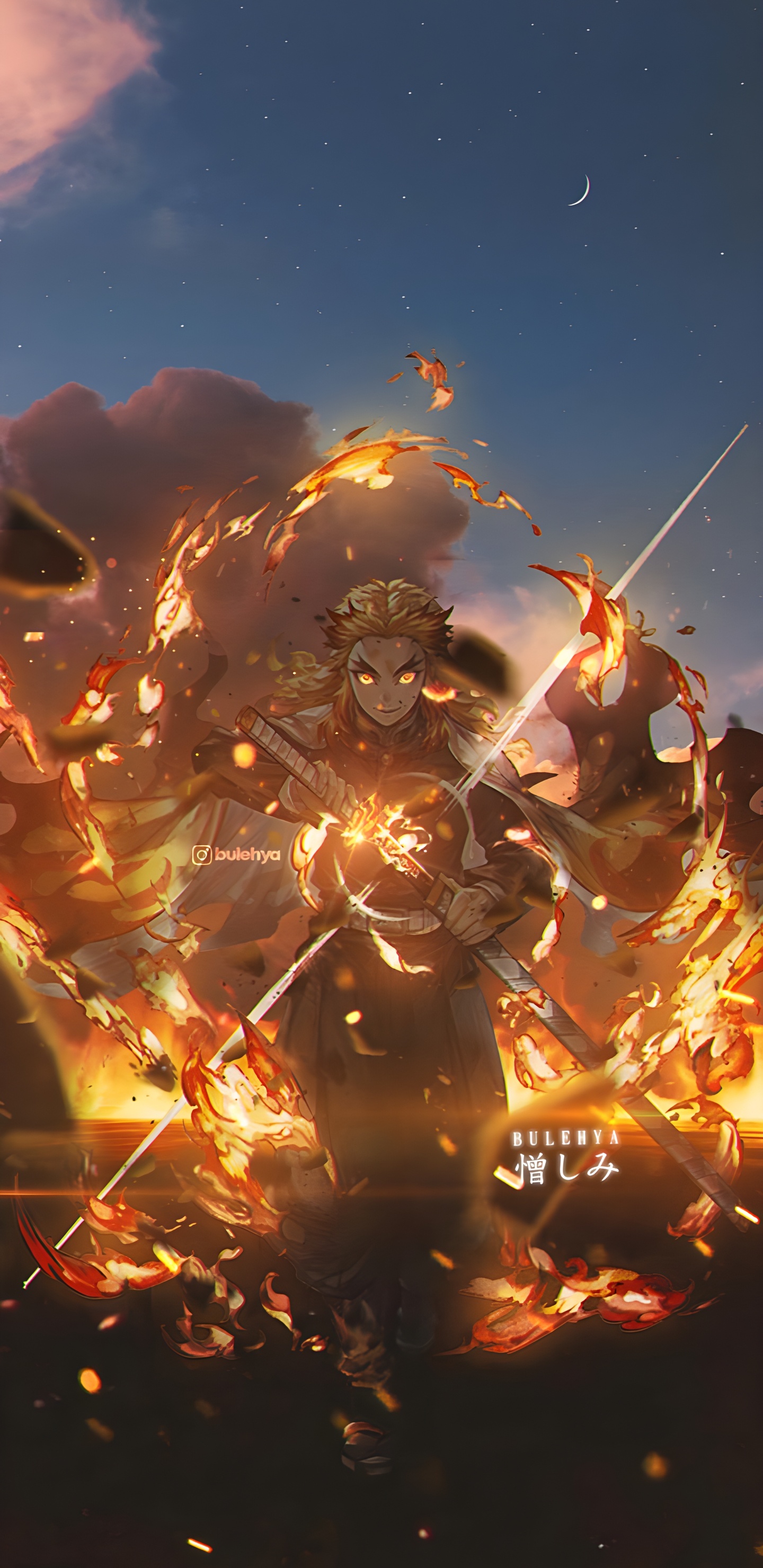 Обои аниме, кёдзюро ренгоку тигр, Булехья Ренгоку, Танджиро Камадо, кюджур ренгоку в разрешении 1440x2960