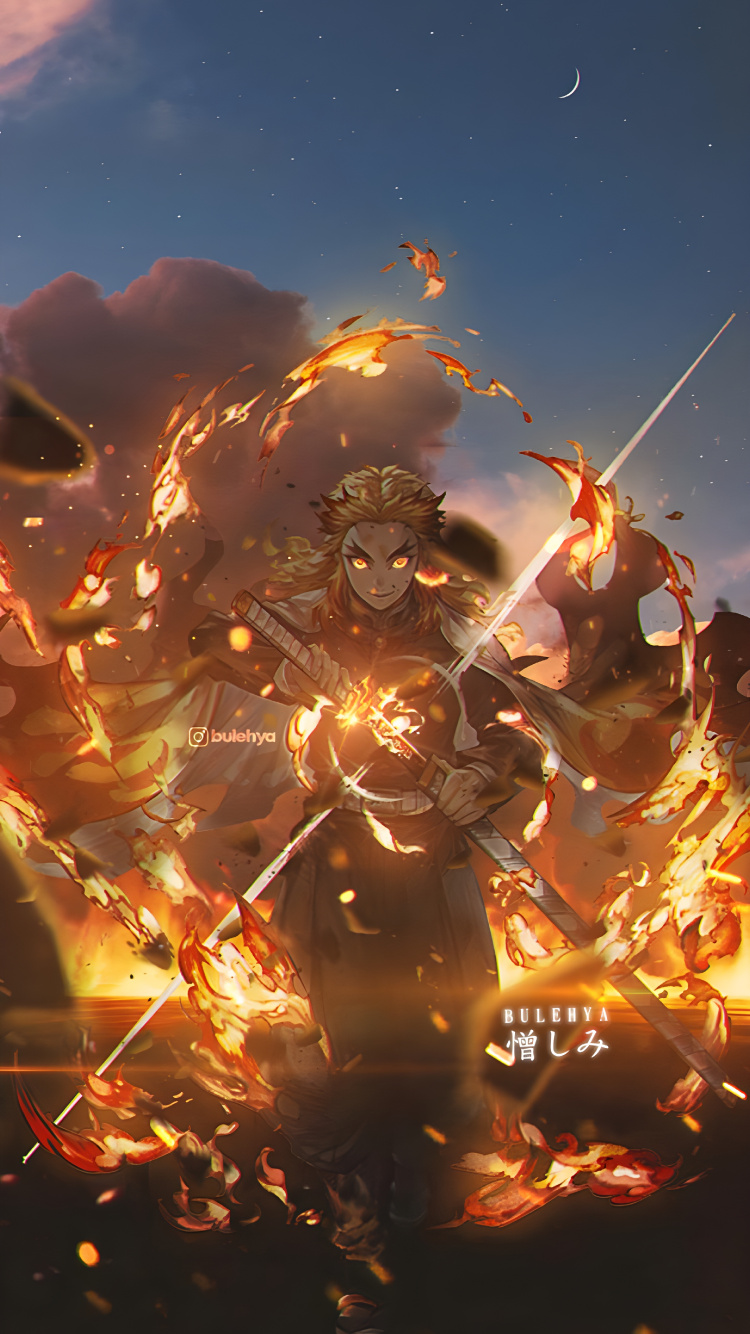 Обои аниме, кёдзюро ренгоку тигр, Булехья Ренгоку, Танджиро Камадо, кюджур ренгоку в разрешении 750x1334