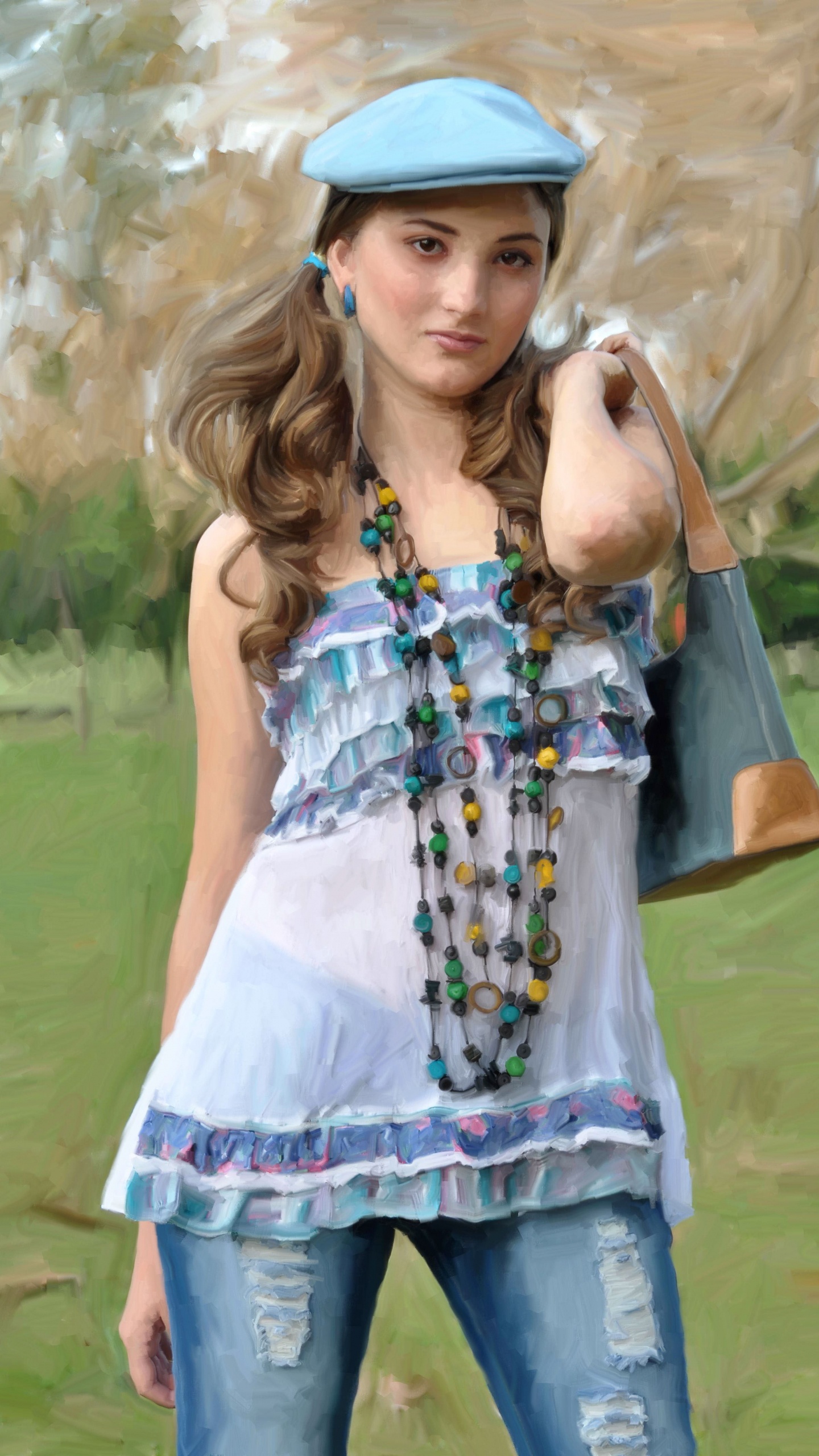 Обои плечо, одежда, джинсы, головной убор, джинсовая ткань в разрешении 1440x2560