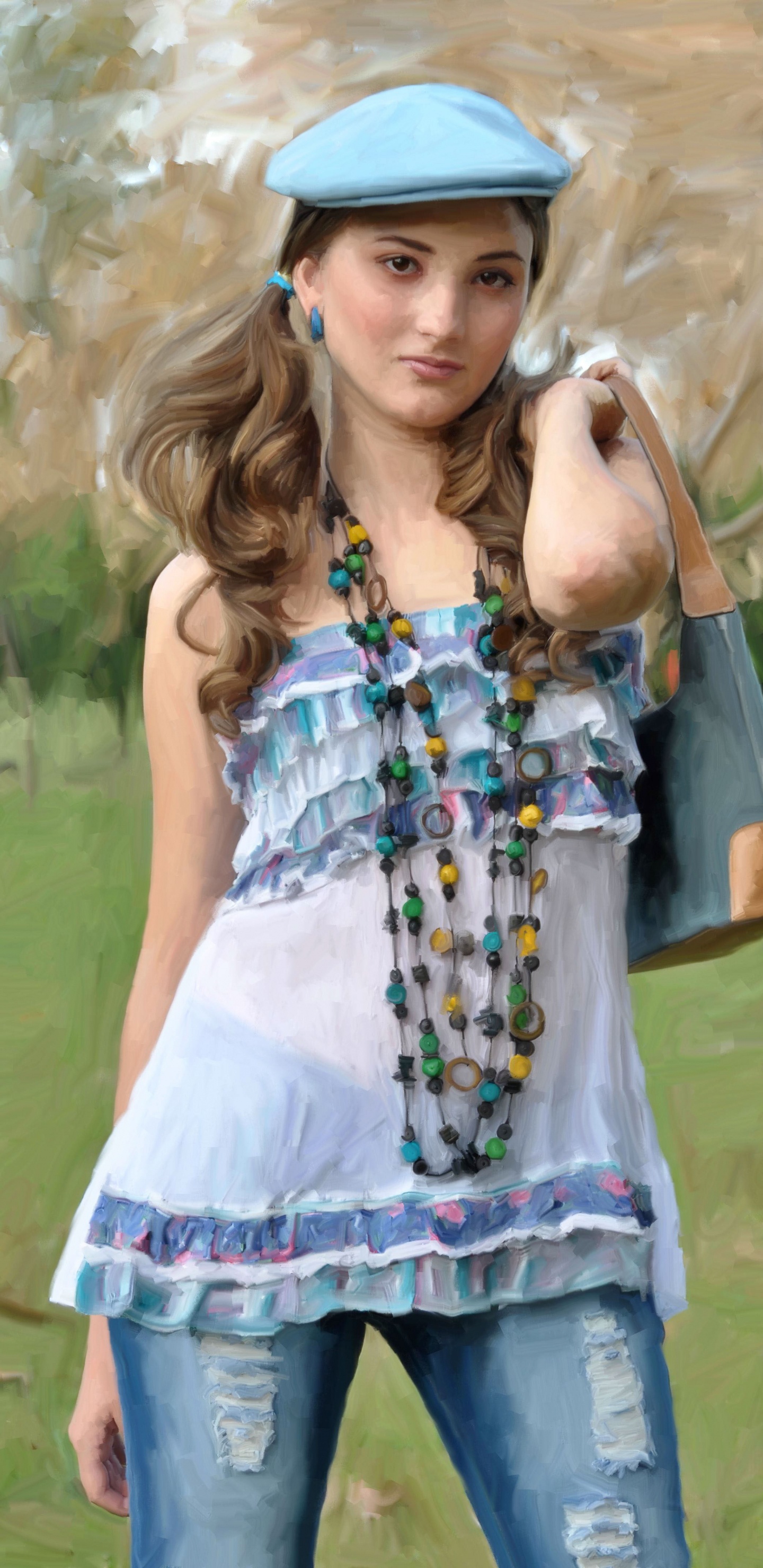 Обои плечо, одежда, джинсы, головной убор, джинсовая ткань в разрешении 1440x2960