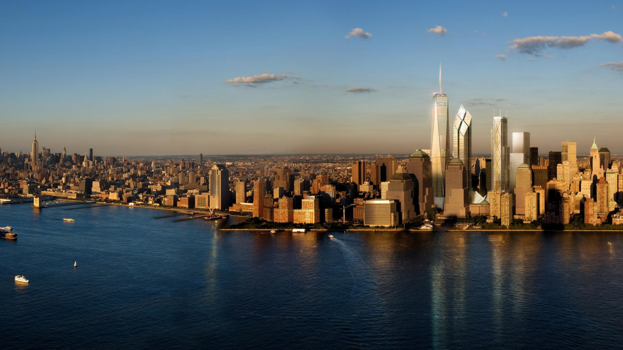 Обои Всемирный торговый центр 1, центр международной торговли, город, линия горизонта, городской пейзаж в разрешении 1280x720