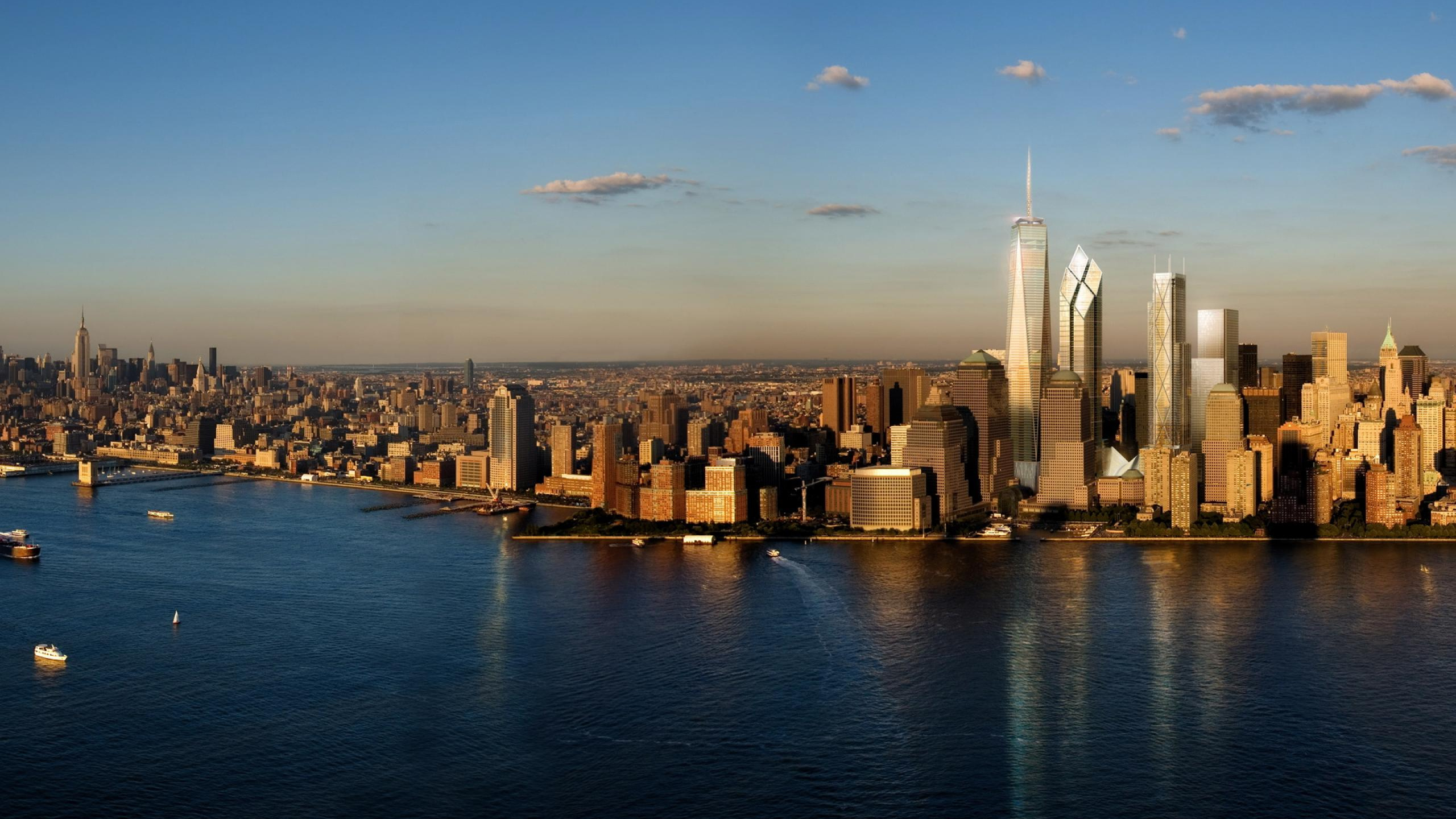 Обои Всемирный торговый центр 1, центр международной торговли, город, линия горизонта, городской пейзаж в разрешении 2560x1440