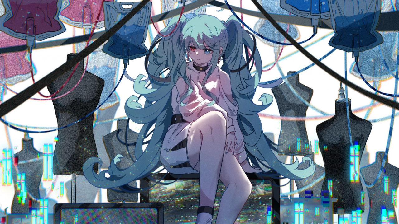 Обои мультик, Хацунэ Мику, вокалоид, Хацунэ, Мику в разрешении 1280x720