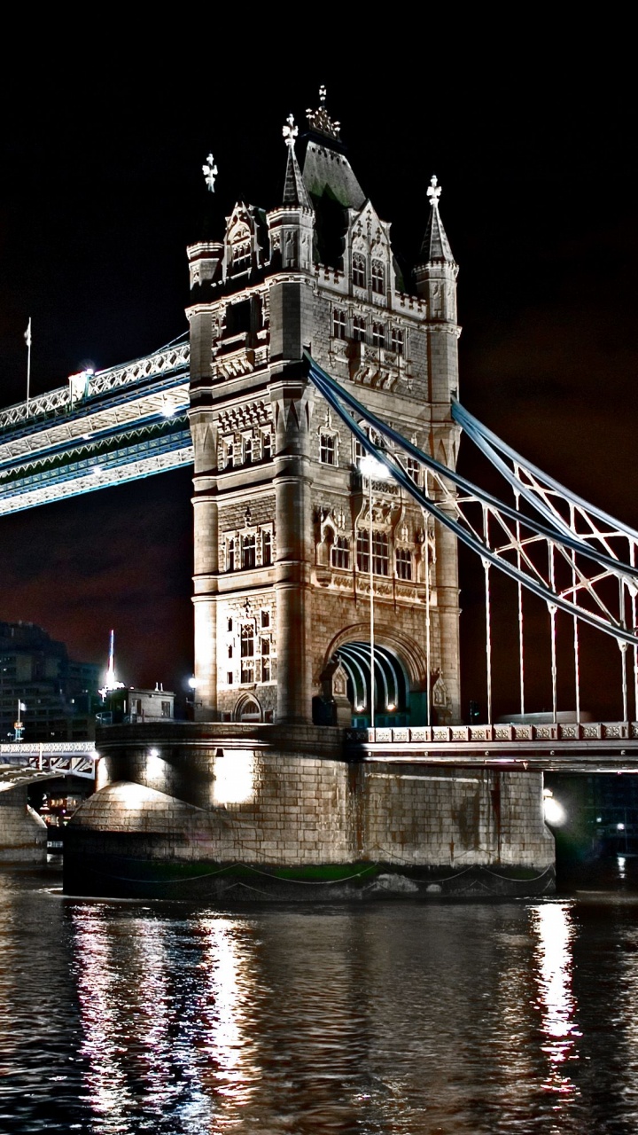 Обои тауэрский мост, река темза, мост, ориентир, ночь в разрешении 720x1280