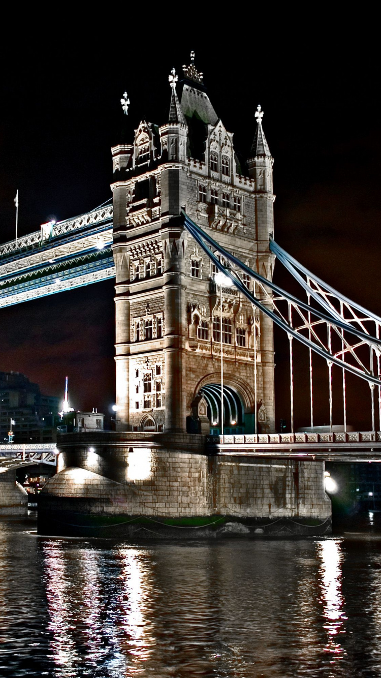 Обои тауэрский мост, река темза, мост, ориентир, ночь в разрешении 750x1334