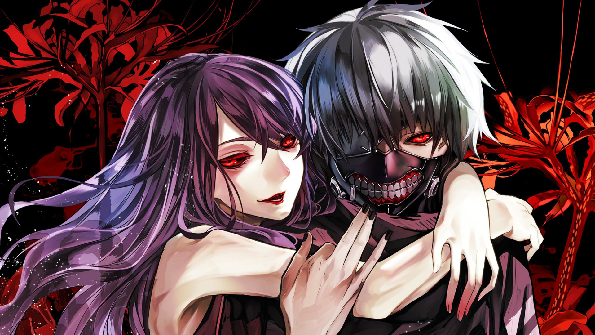 Обои Кен kaneki, Токио вурдалак, аниме, девушка, сверхъестественное существо в разрешении 1920x1080