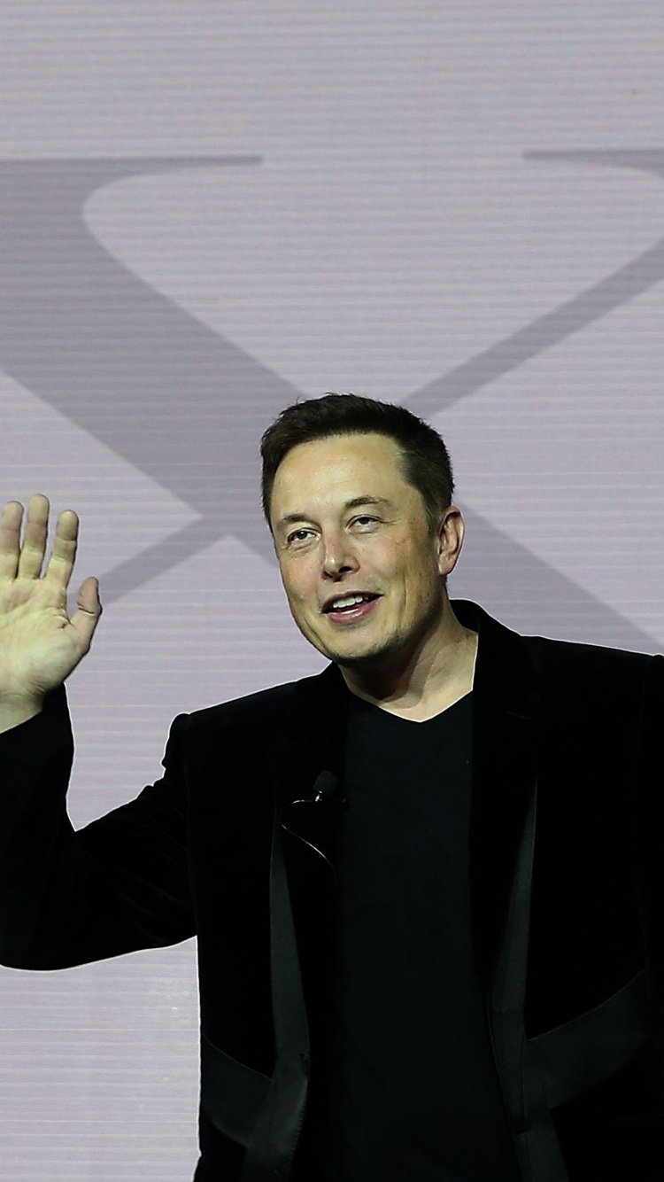 Обои Илон Маск, SolarCity, Tesla Model 3, стояние, жест в разрешении 750x1334