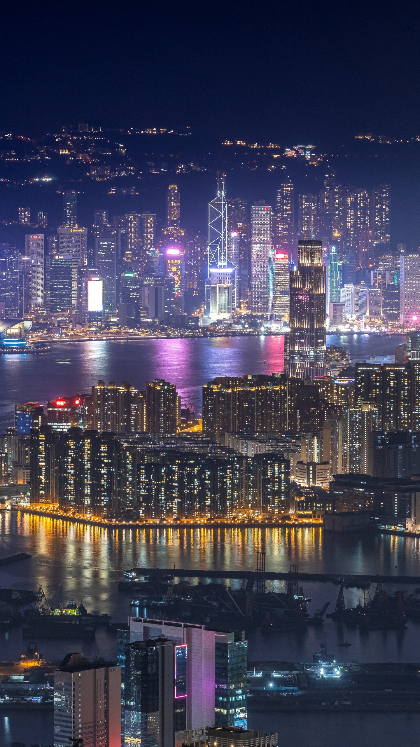 Обои Гонконг, здание, небоскреб, вода, пурпур в разрешении 1440x2560