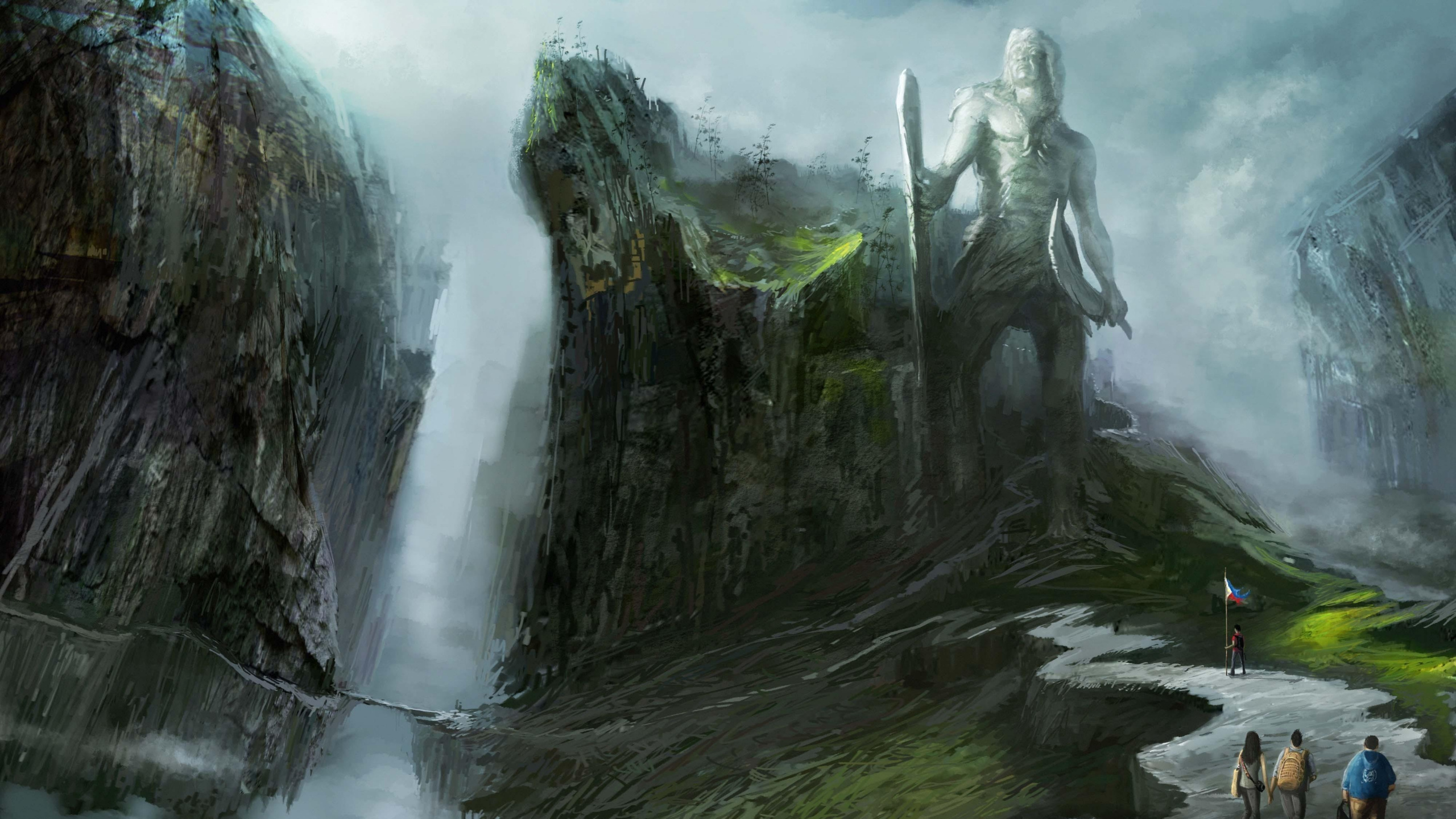 Обои водоток, гора, гидроресурсы, научная фантазия, водопад в разрешении 2560x1440