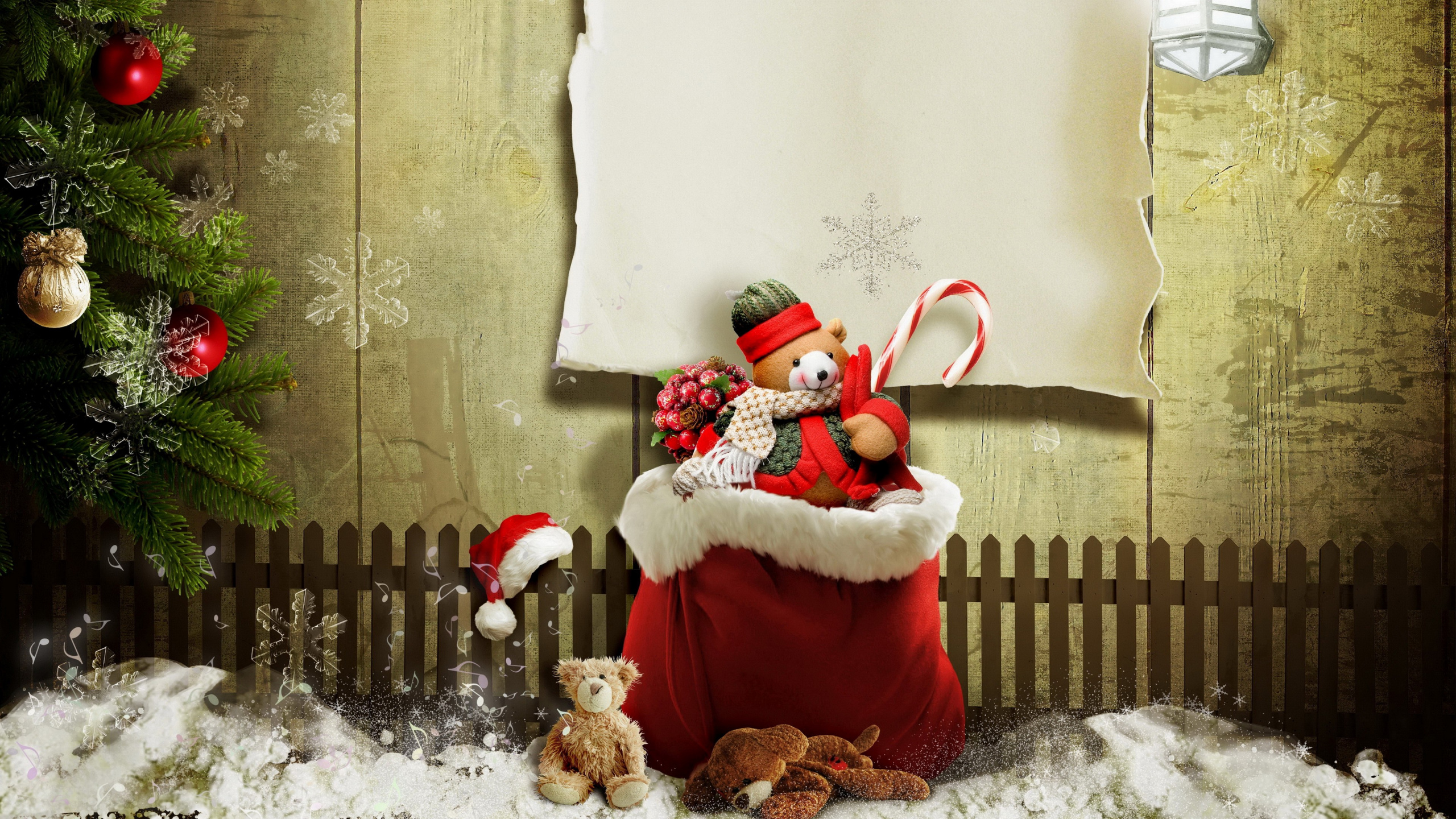 Обои Рождественский день, Санта-Клаус, Рождественский подарок, Рождество, рождественский орнамент в разрешении 2560x1440