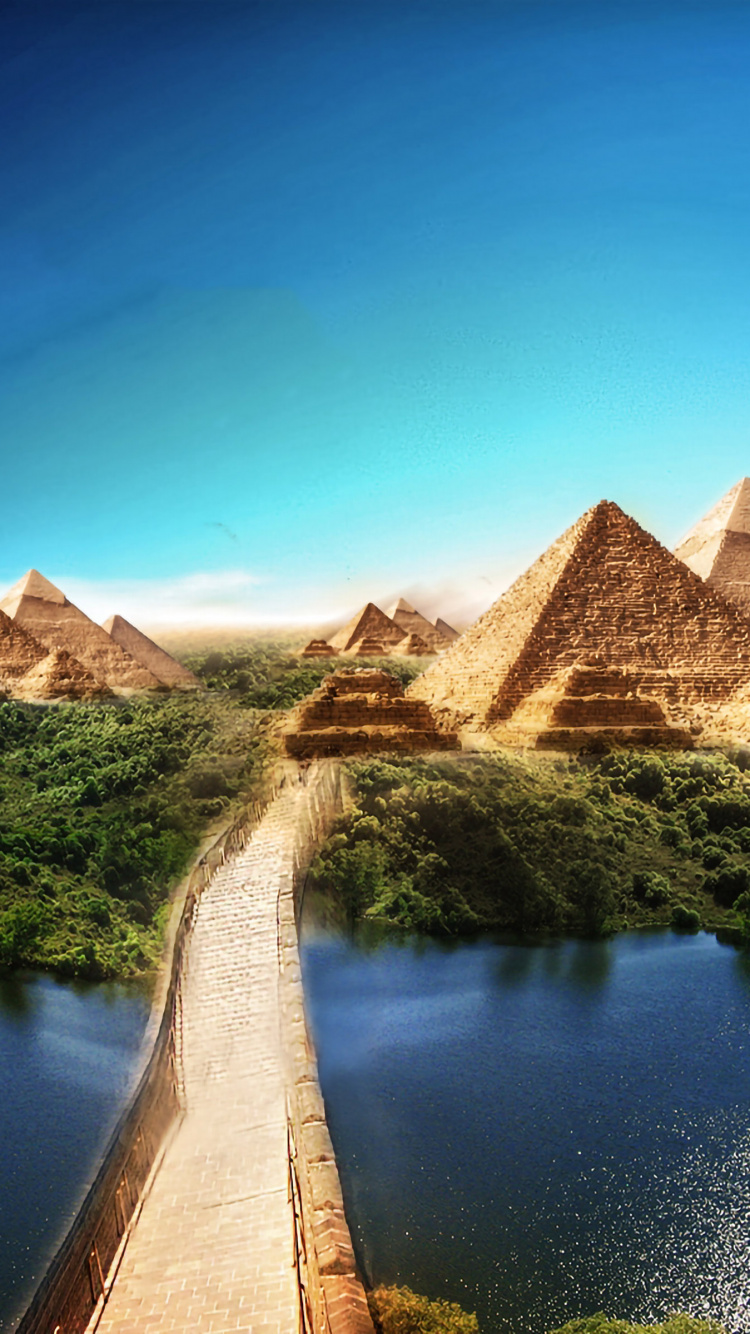 Обои природа, отражение, Великий Сфинкс Гизы, небо, египетская пирамида в разрешении 750x1334