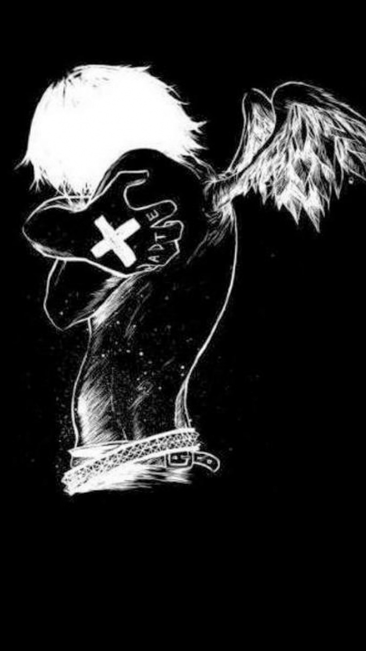 Обои черный, темнота, иллюстрация, графический дизайн, лого в разрешении 750x1334