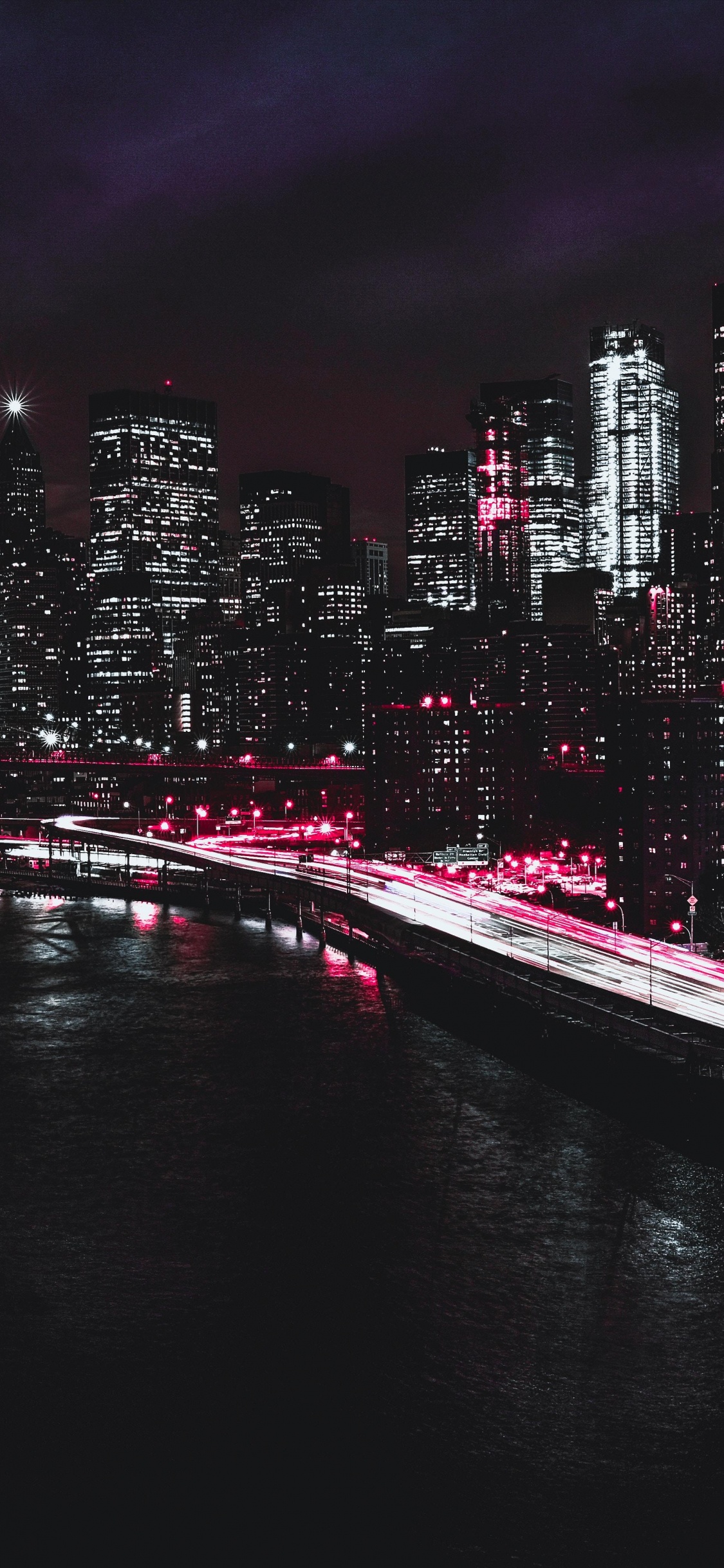 Обои линия горизонта, ночь, городской пейзаж, город, метрополия в разрешении 1125x2436