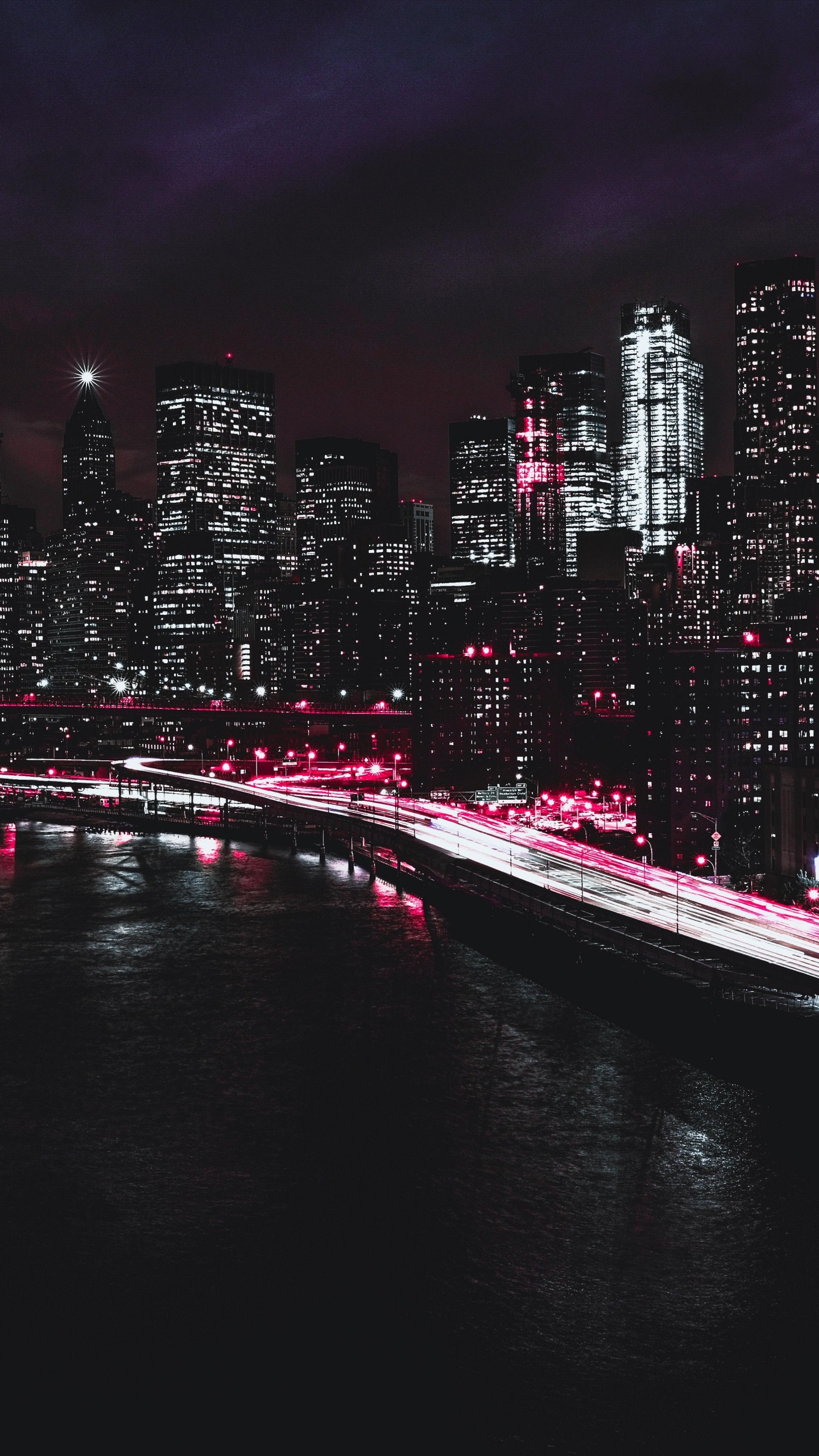 Обои линия горизонта, ночь, городской пейзаж, город, метрополия в разрешении 1440x2560