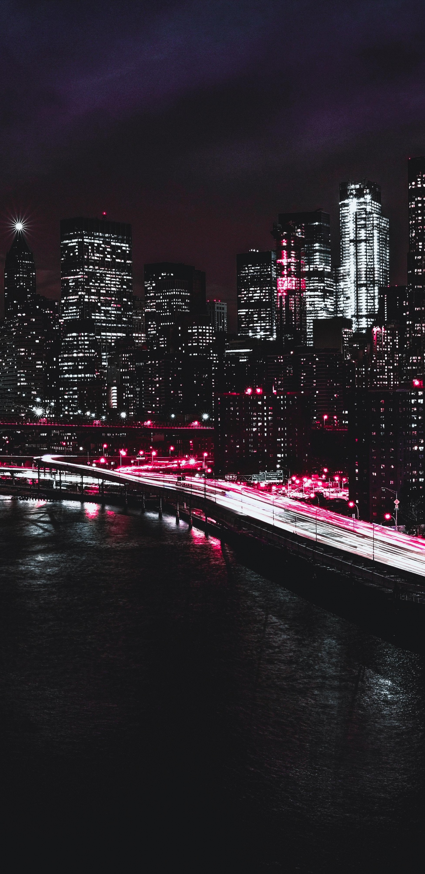 Обои линия горизонта, ночь, городской пейзаж, город, метрополия в разрешении 1440x2960