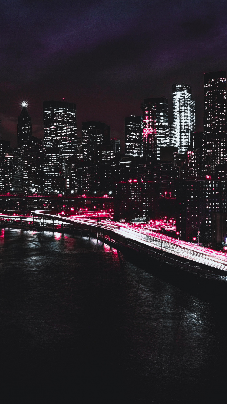 Обои линия горизонта, ночь, городской пейзаж, город, метрополия в разрешении 750x1334