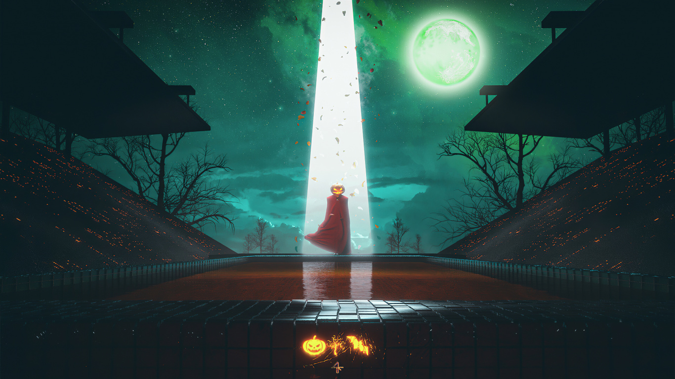 Обои зеленый, свет, дерево, графика, космос в разрешении 1366x768