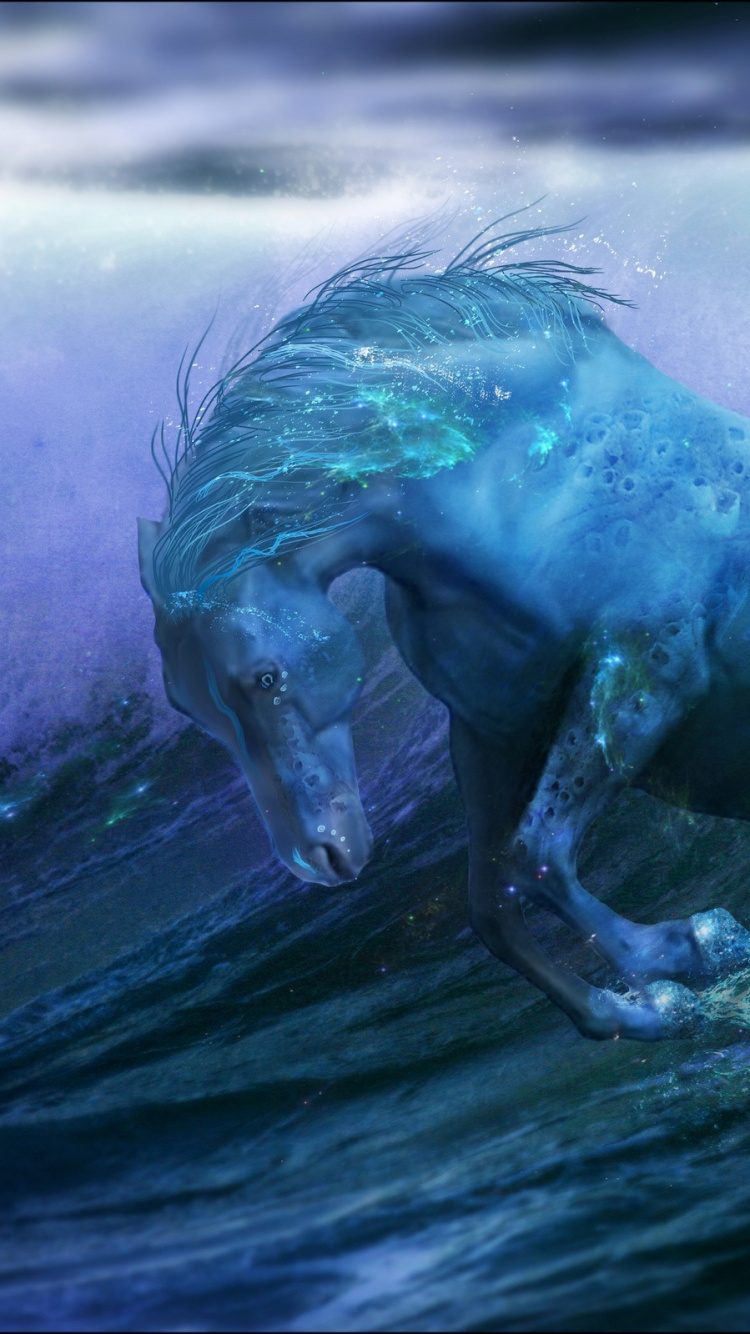 Обои воды лошадь, конь, келпи, вода, волна в разрешении 750x1334