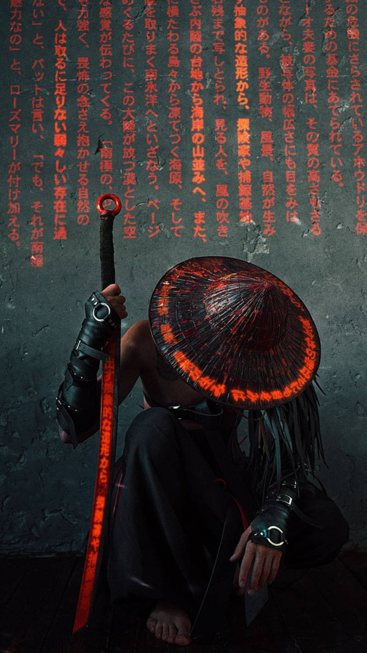 Обои арт, Самурай, развлечение, часы, музыкант в разрешении 750x1334