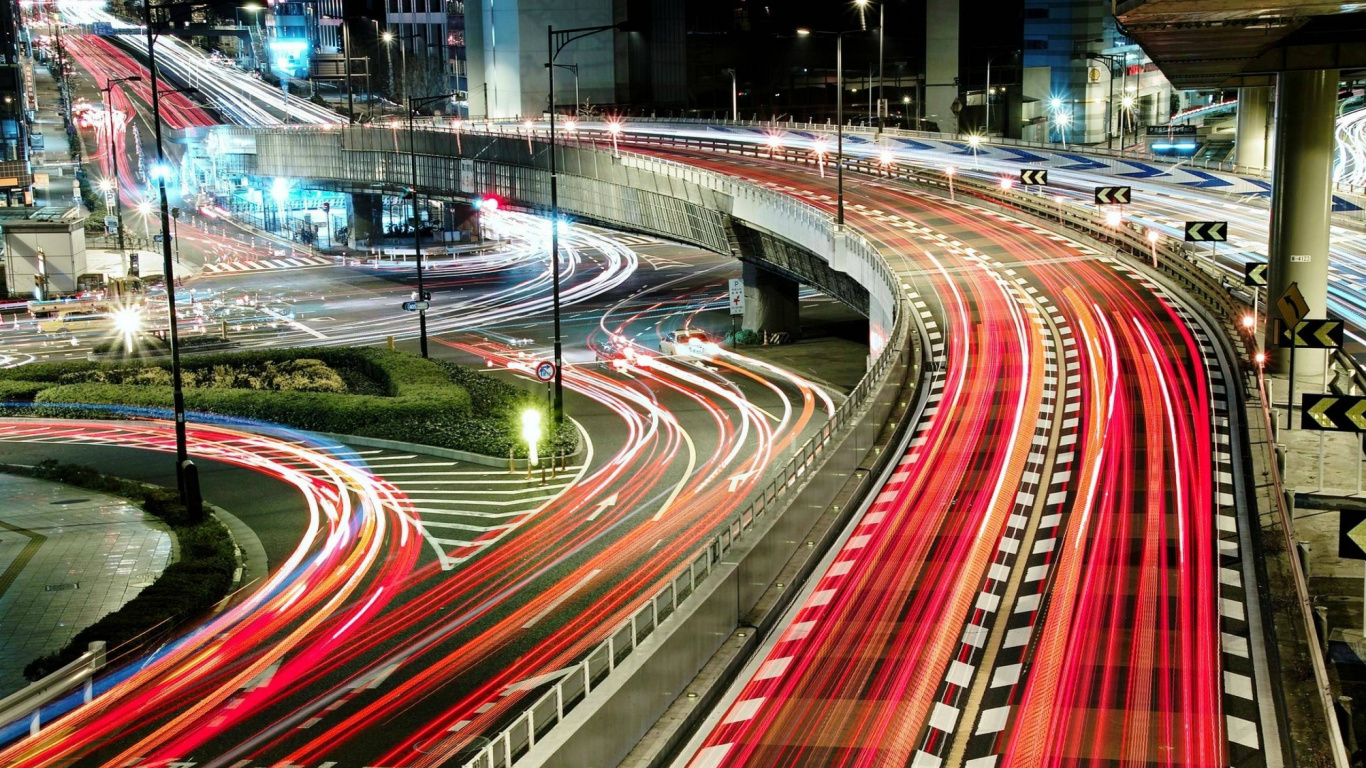 Обои дорога, городской район, транспорт, перекресток, магистраль в разрешении 1366x768