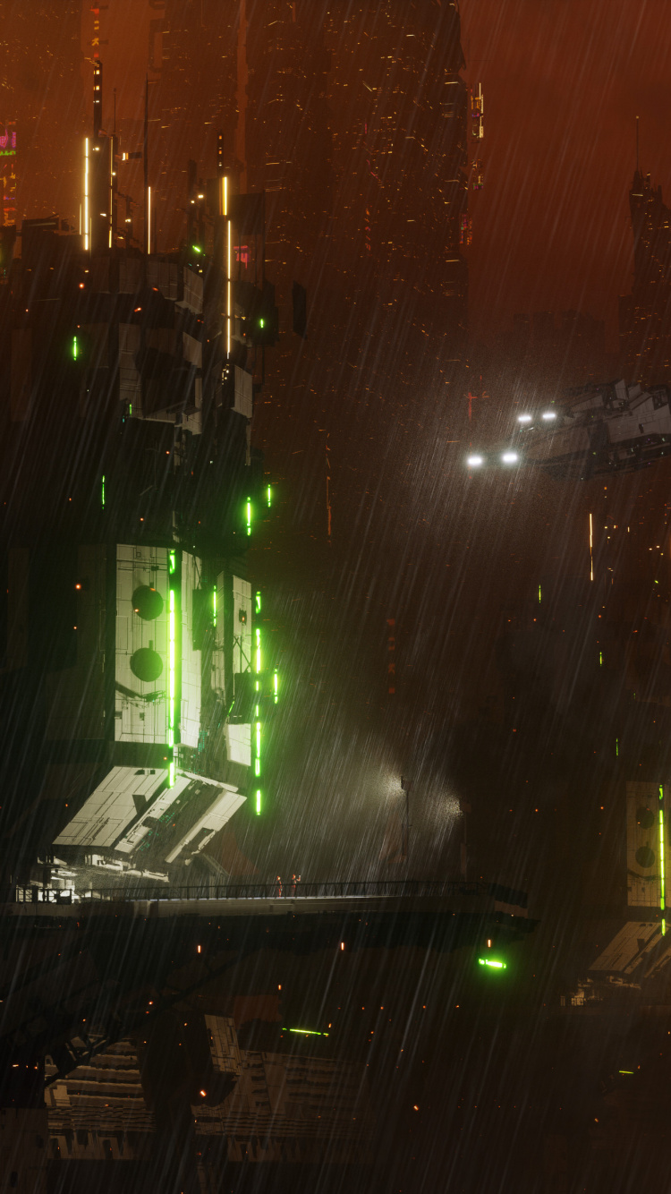 Обои арт, Киберпанк, зеленый, свет, ночь в разрешении 750x1334