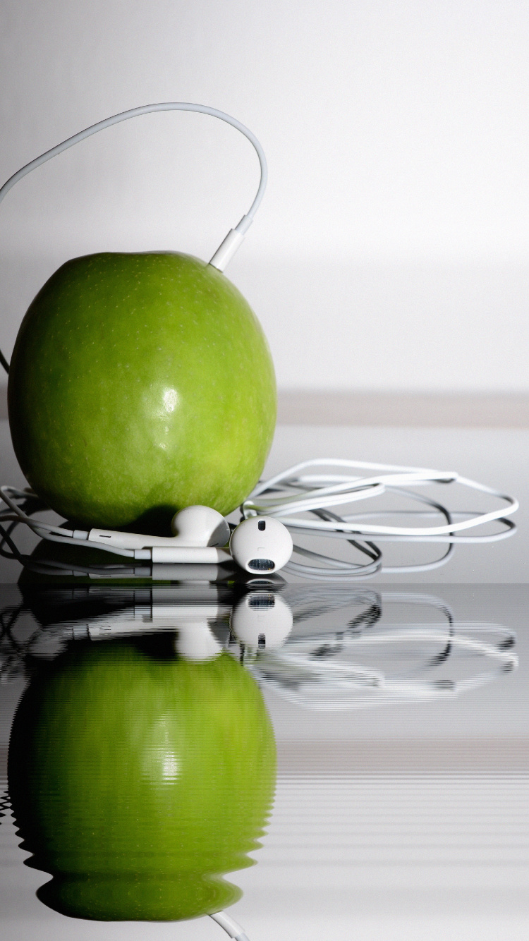 Обои наушники Apple, наушники, зеленый, гренни Смит, apple в разрешении 750x1334