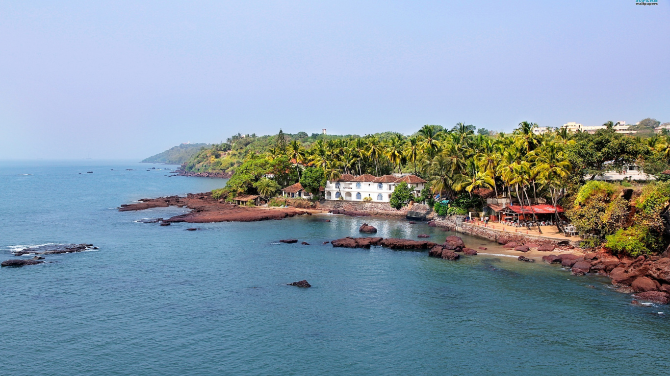 Обои Дона Паула, Панаджи, Базилика Бом Иисуса, Пристани Дона-Паула, море в разрешении 1366x768