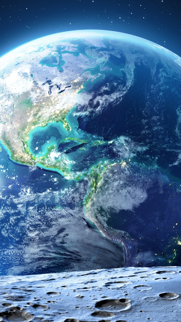 Обои космос-земля, земля, восход земли, космос, холст стены искусства в разрешении 720x1280