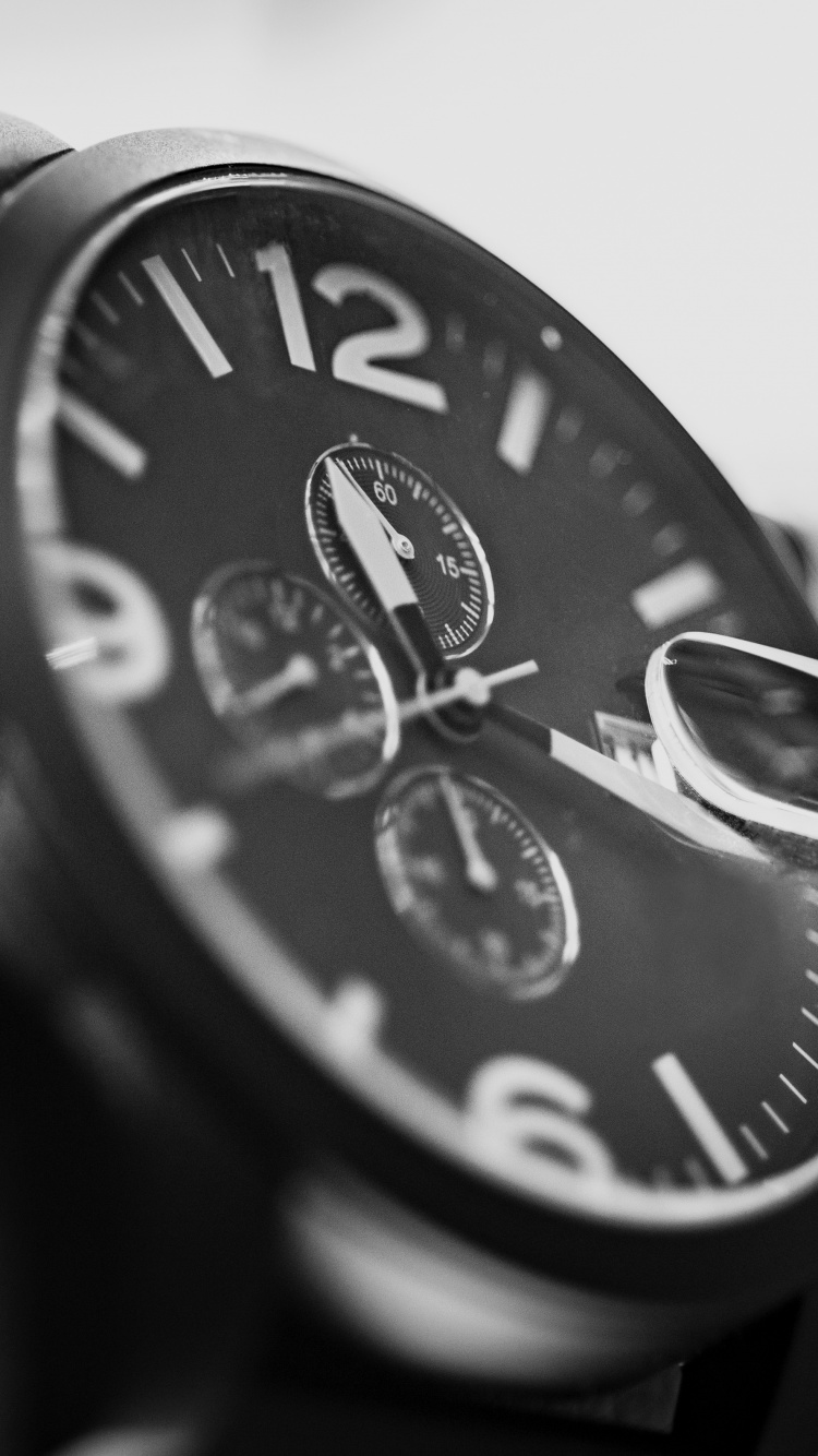 Обои часы, хронограф, аналоговые часы, ремень, черный в разрешении 750x1334