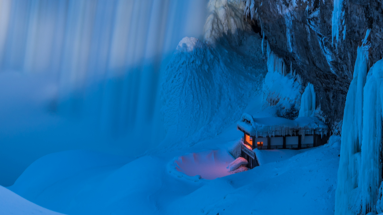 Обои Ниагарский водопад, зима, снег, синий, вода в разрешении 1280x720