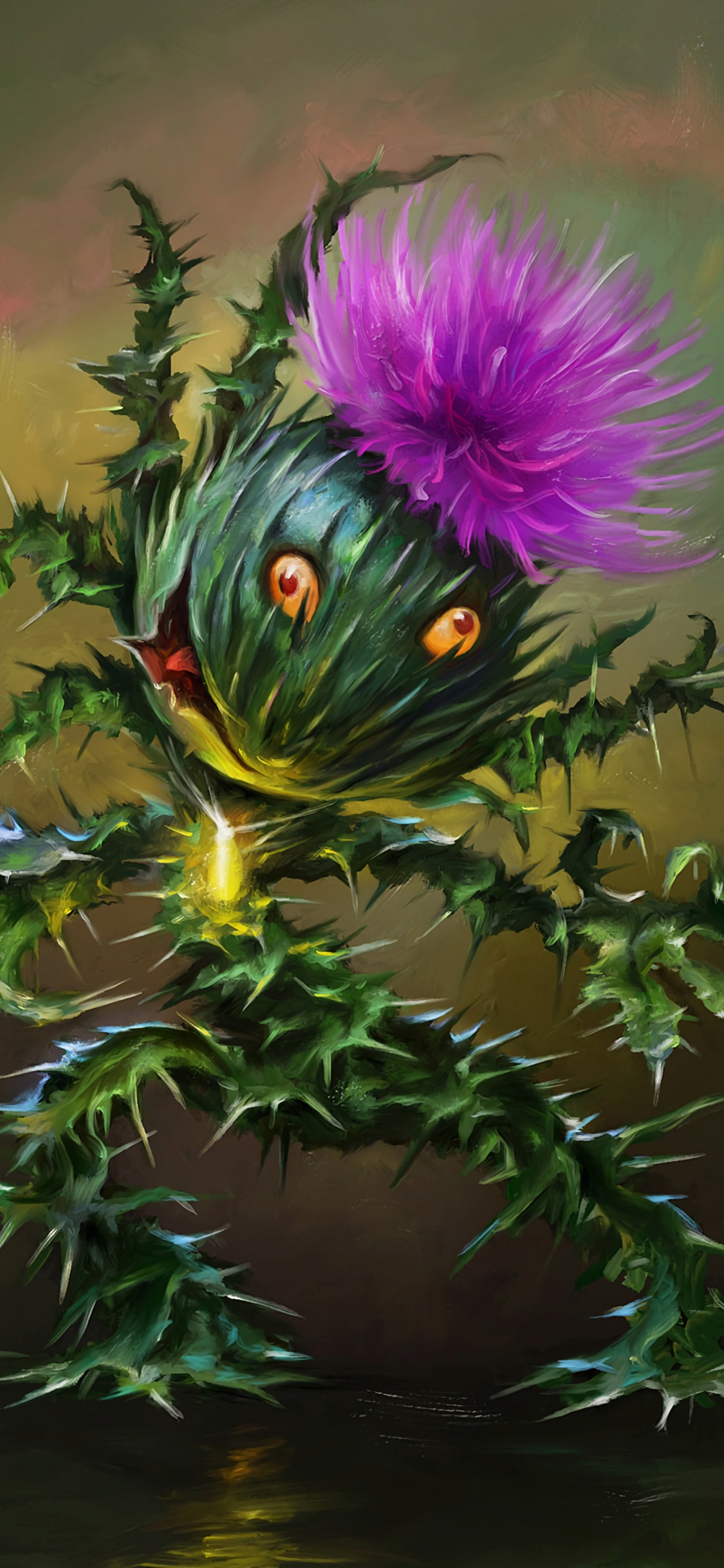 Обои натюрморт, арт, чертополох, иллюстрация, живопись в разрешении 1125x2436