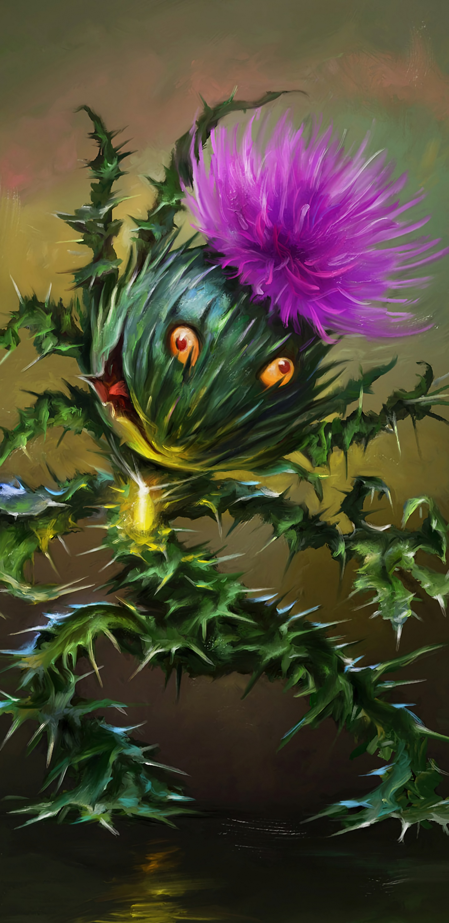 Обои натюрморт, арт, чертополох, иллюстрация, живопись в разрешении 1440x2960