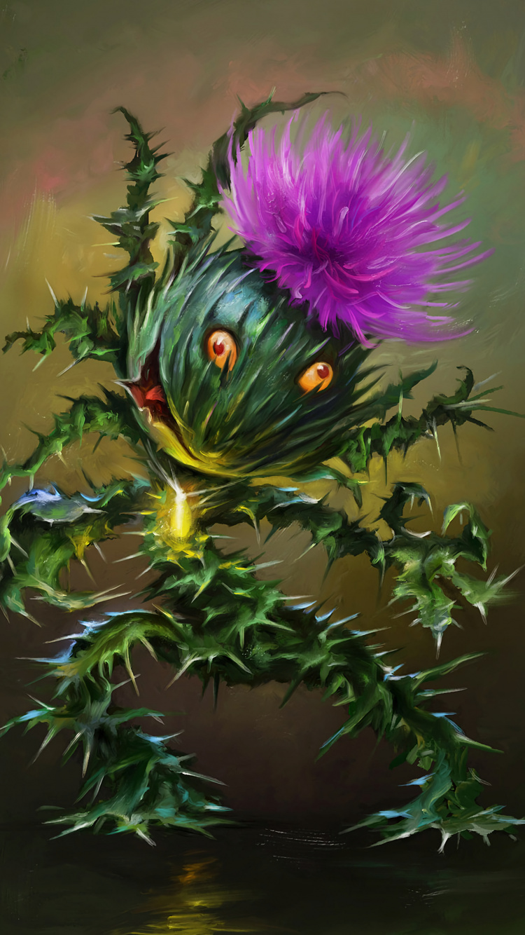 Обои натюрморт, арт, чертополох, иллюстрация, живопись в разрешении 750x1334