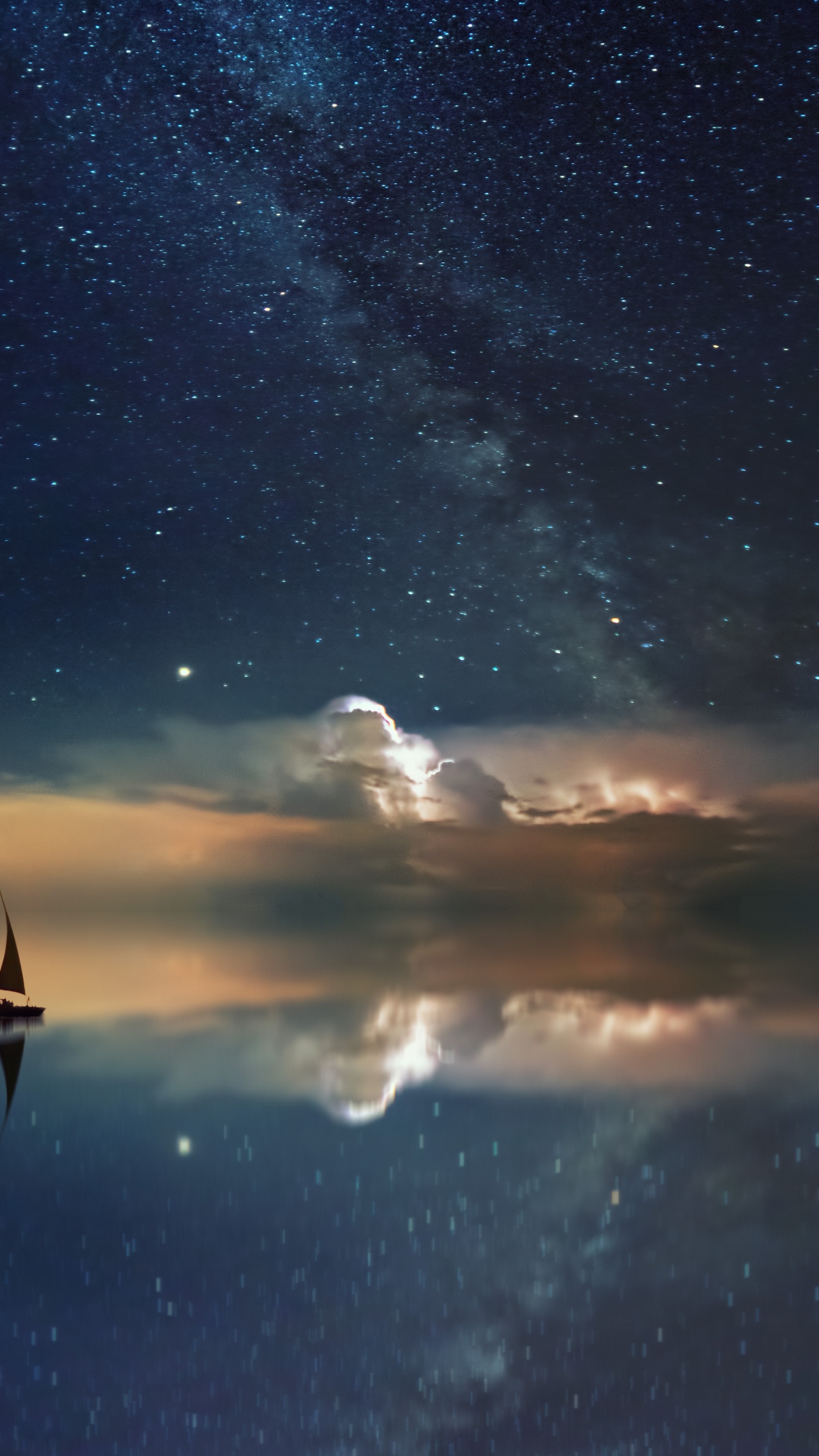 Обои Млечный Путь, спокойный, океан, ночное небо, звезда в разрешении 1440x2560