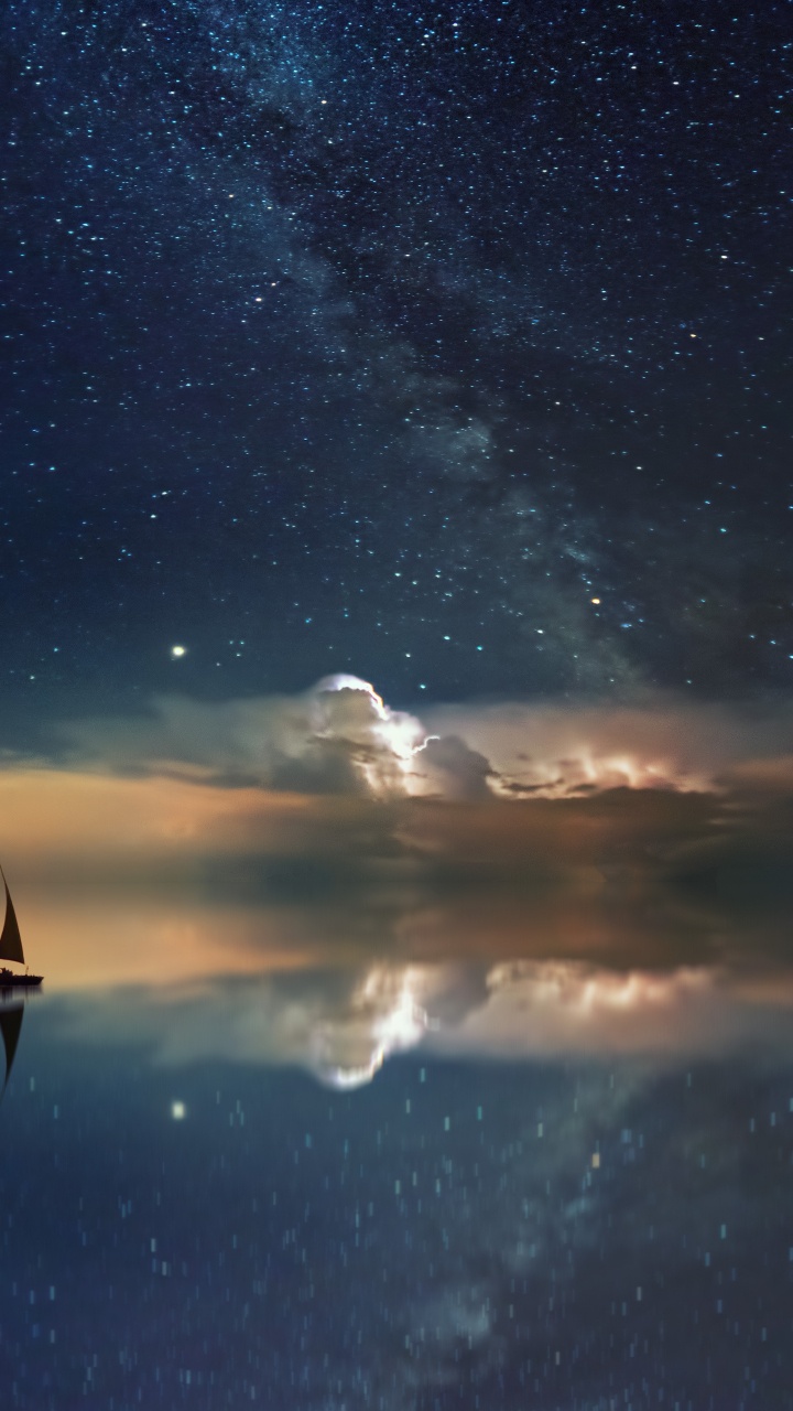 Обои Млечный Путь, спокойный, океан, ночное небо, звезда в разрешении 720x1280