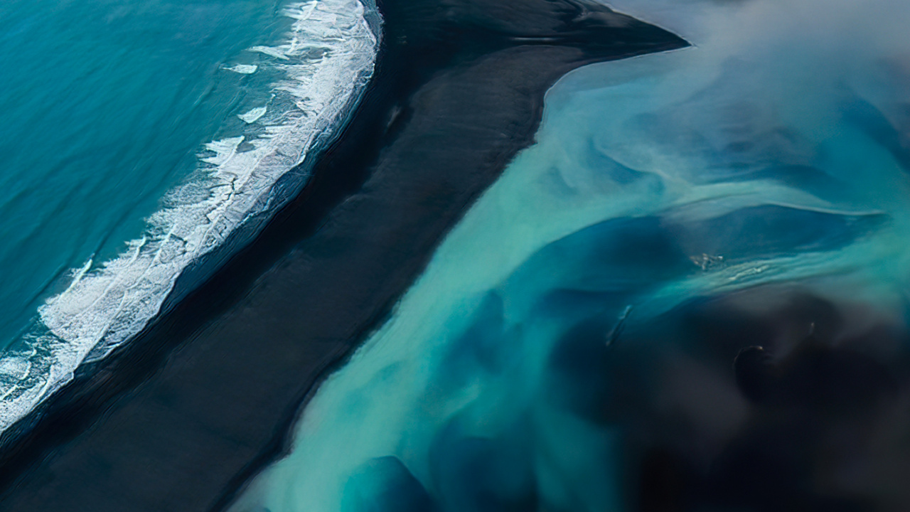 Обои Рейнисдрангар, черный песок, Vatnajokull, песок, ледник в разрешении 1280x720