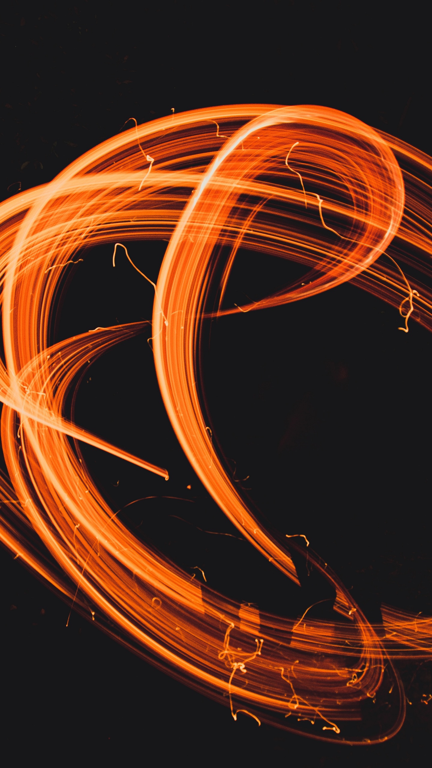 Обои Апельсин, круг, танец, бенгальский огонь, ТОИ в разрешении 1440x2560