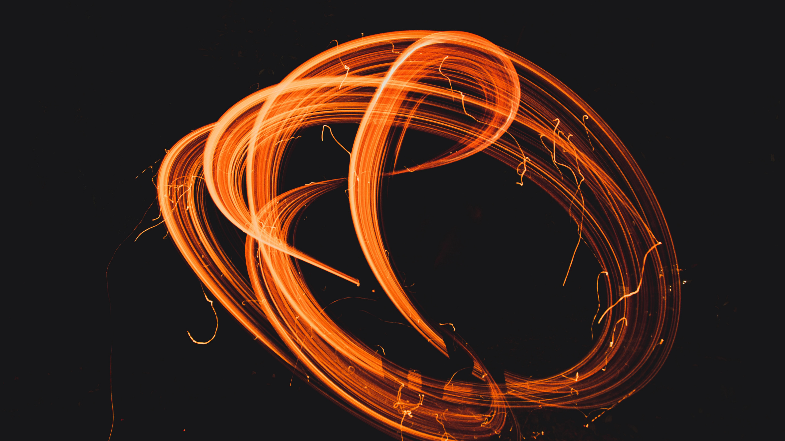 Обои Апельсин, круг, танец, бенгальский огонь, ТОИ в разрешении 2560x1440