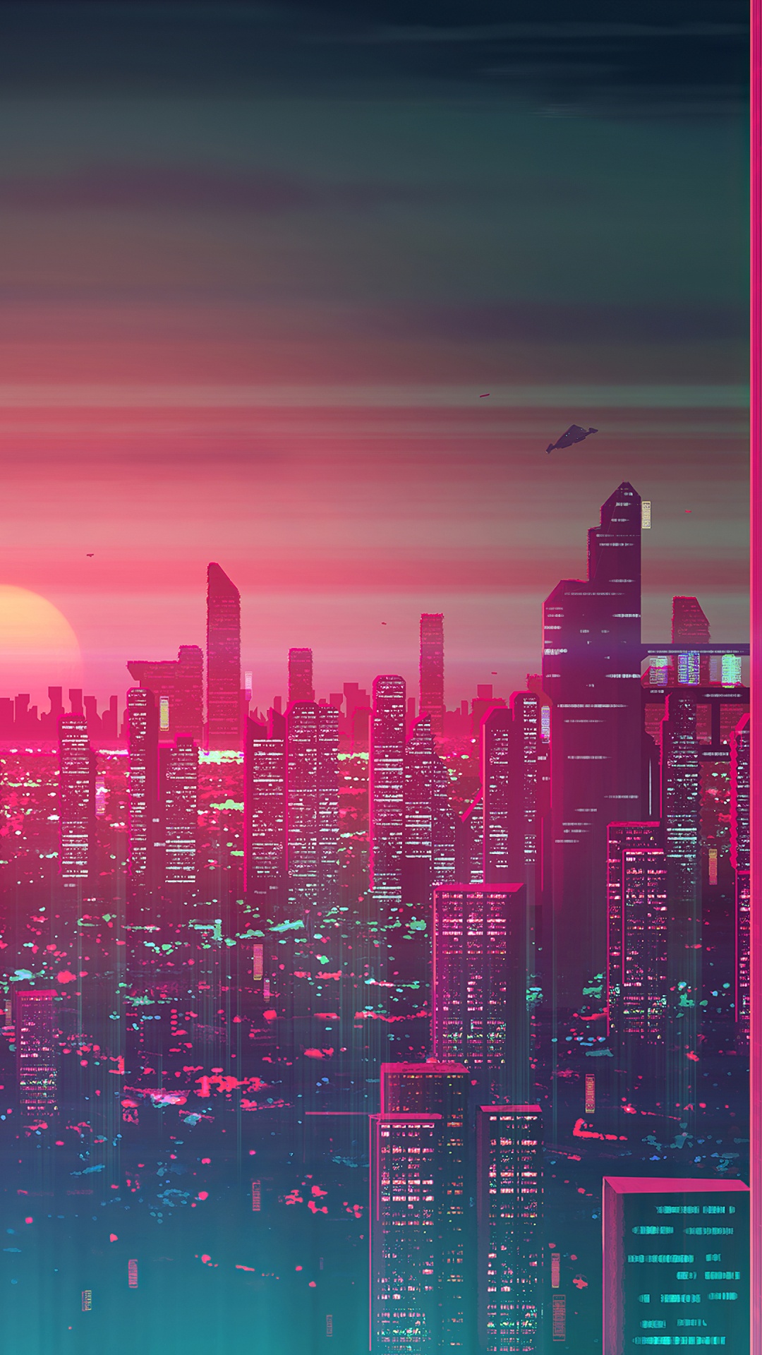 Обои линия горизонта, розовый, артист, метрополия, арт в разрешении 1080x1920