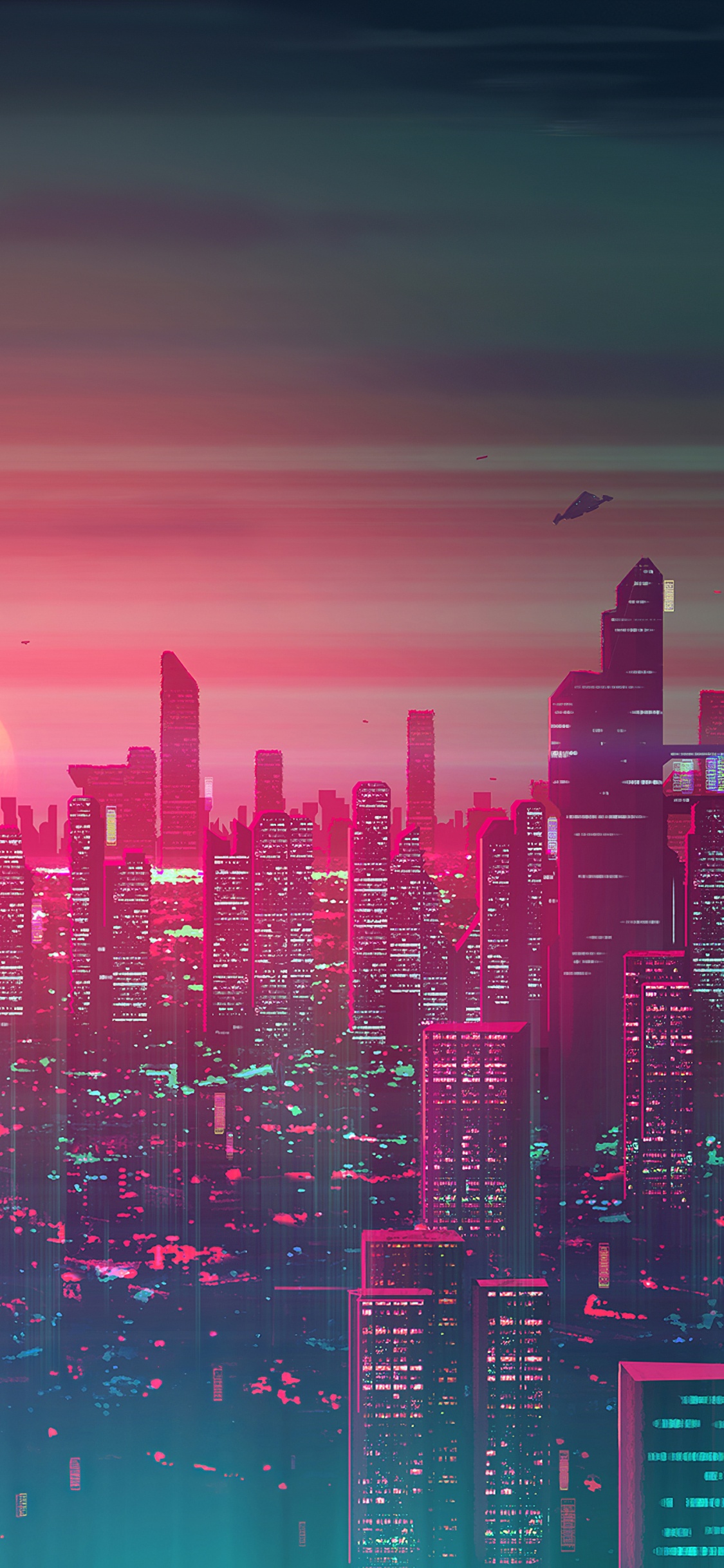 Обои линия горизонта, розовый, артист, метрополия, арт в разрешении 1125x2436