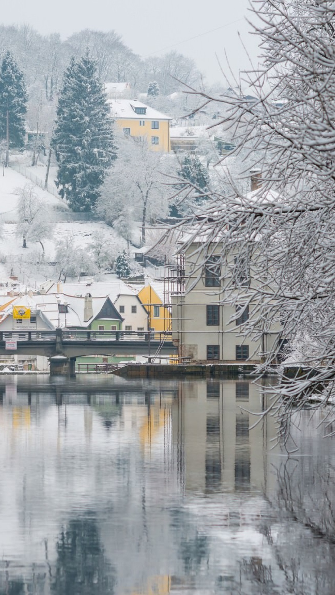Обои Прага, Влтава, зима, отражение, вода в разрешении 1080x1920