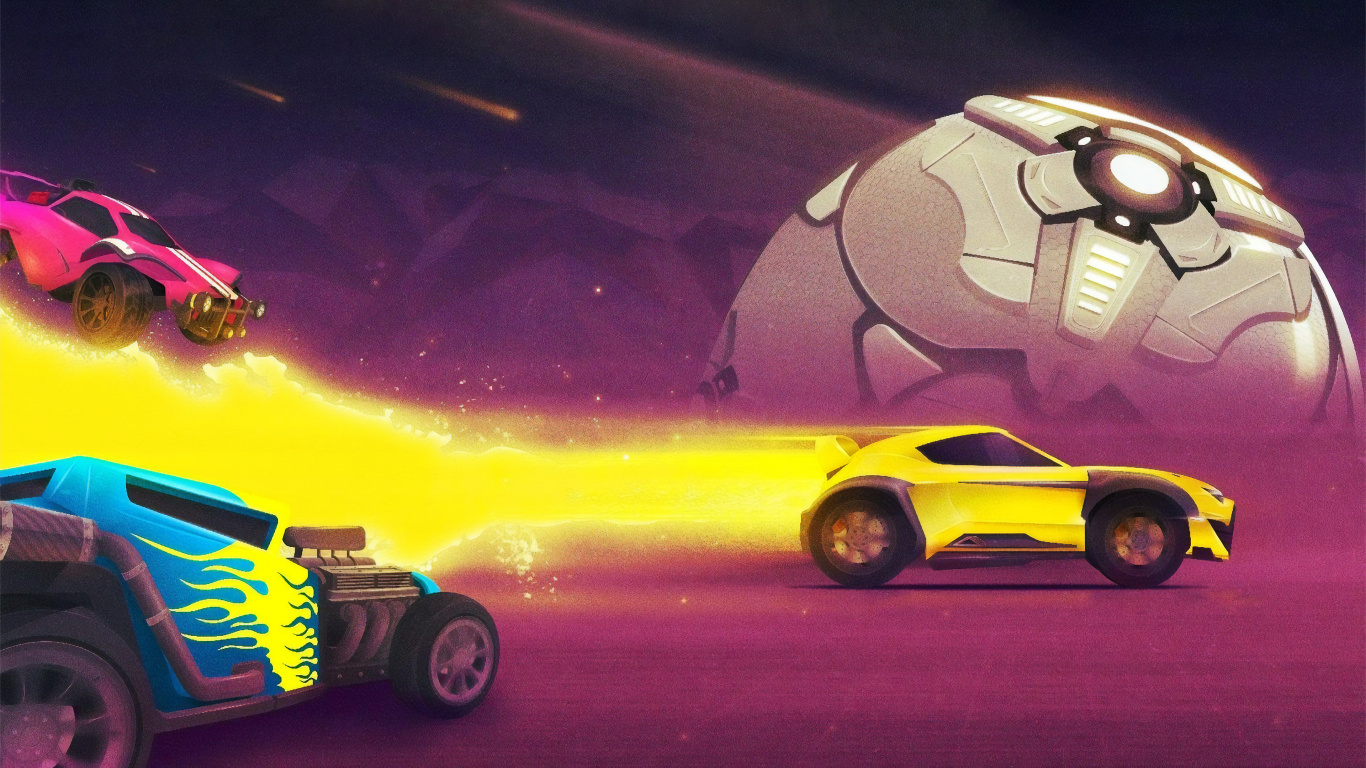 Обои Ракета Лиги, граммофонная пластинка, игры, анимация, авто в разрешении 1366x768