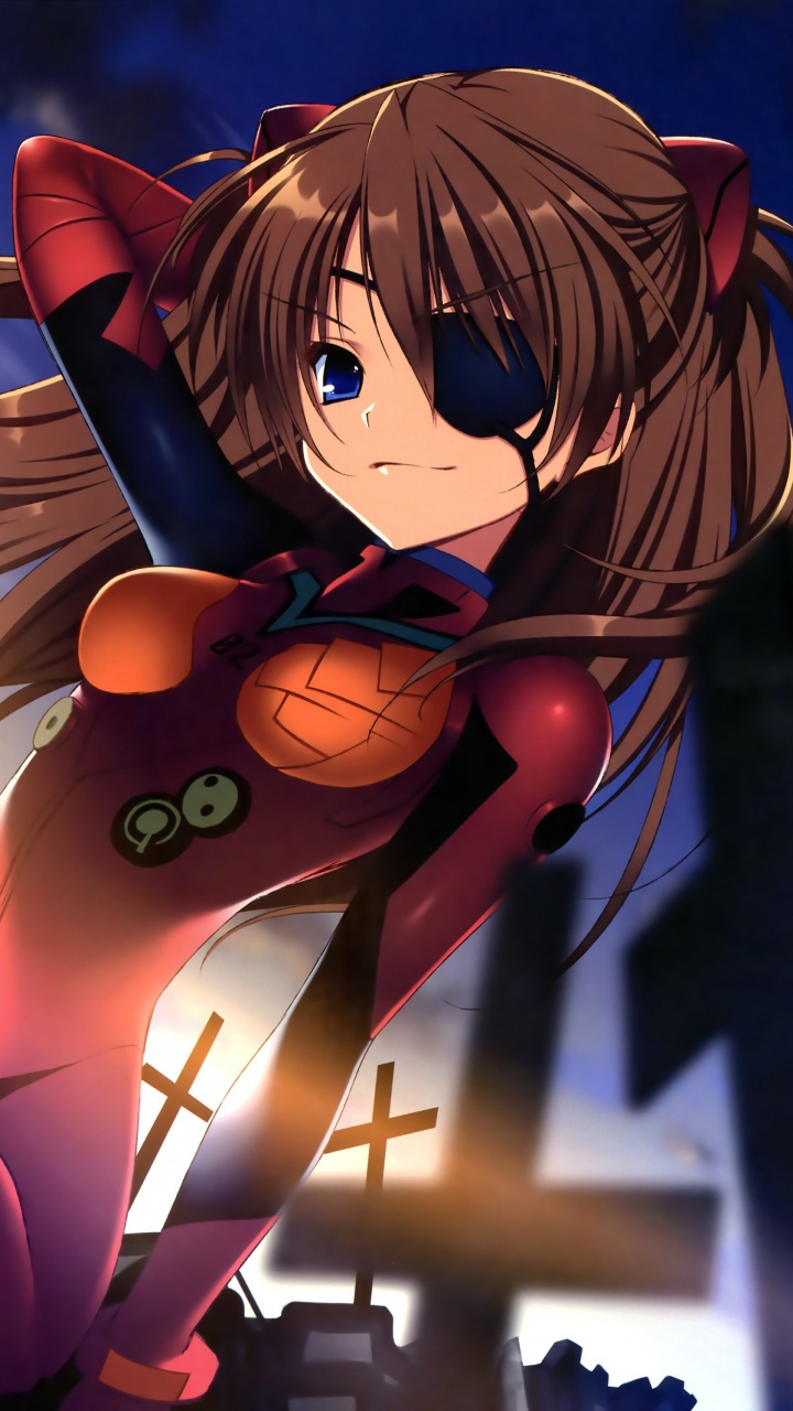 Обои аска Лэнгли сорю, аниме, мультфильм, каштановые волосы, длинные волосы в разрешении 720x1280