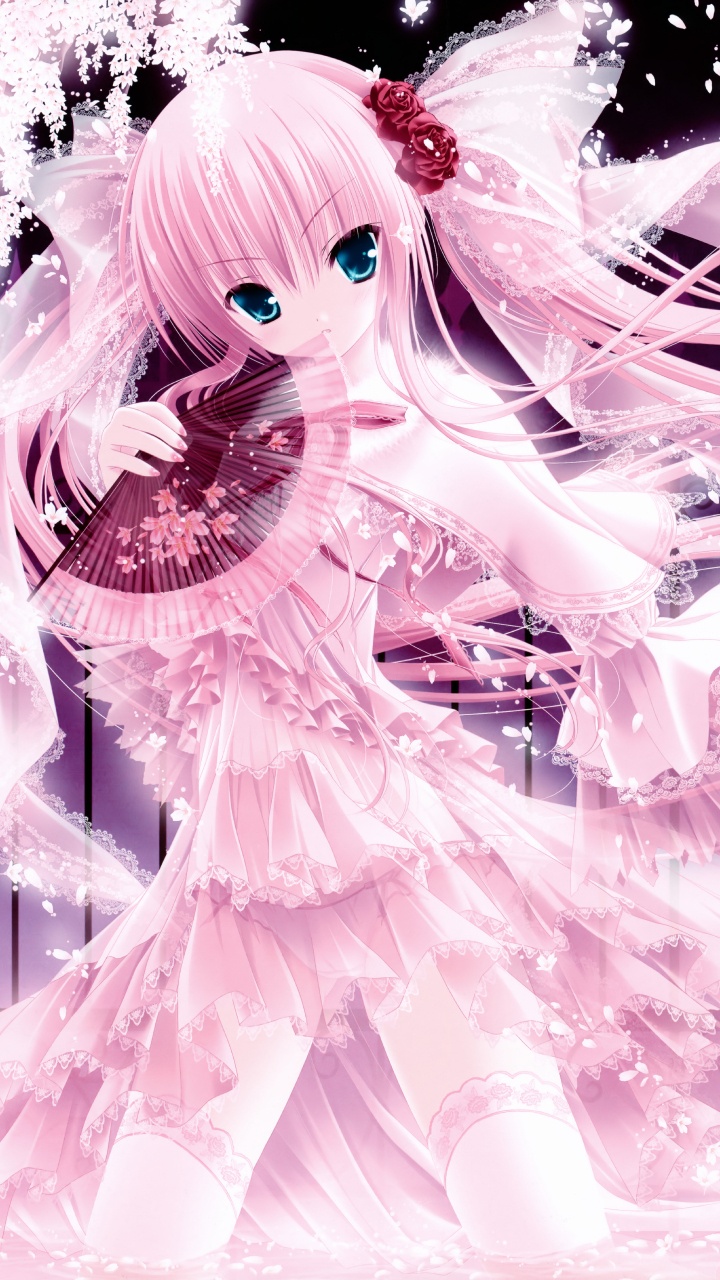 Обои аниме, Манга, иллюстрация, розовый, длинные волосы в разрешении 720x1280