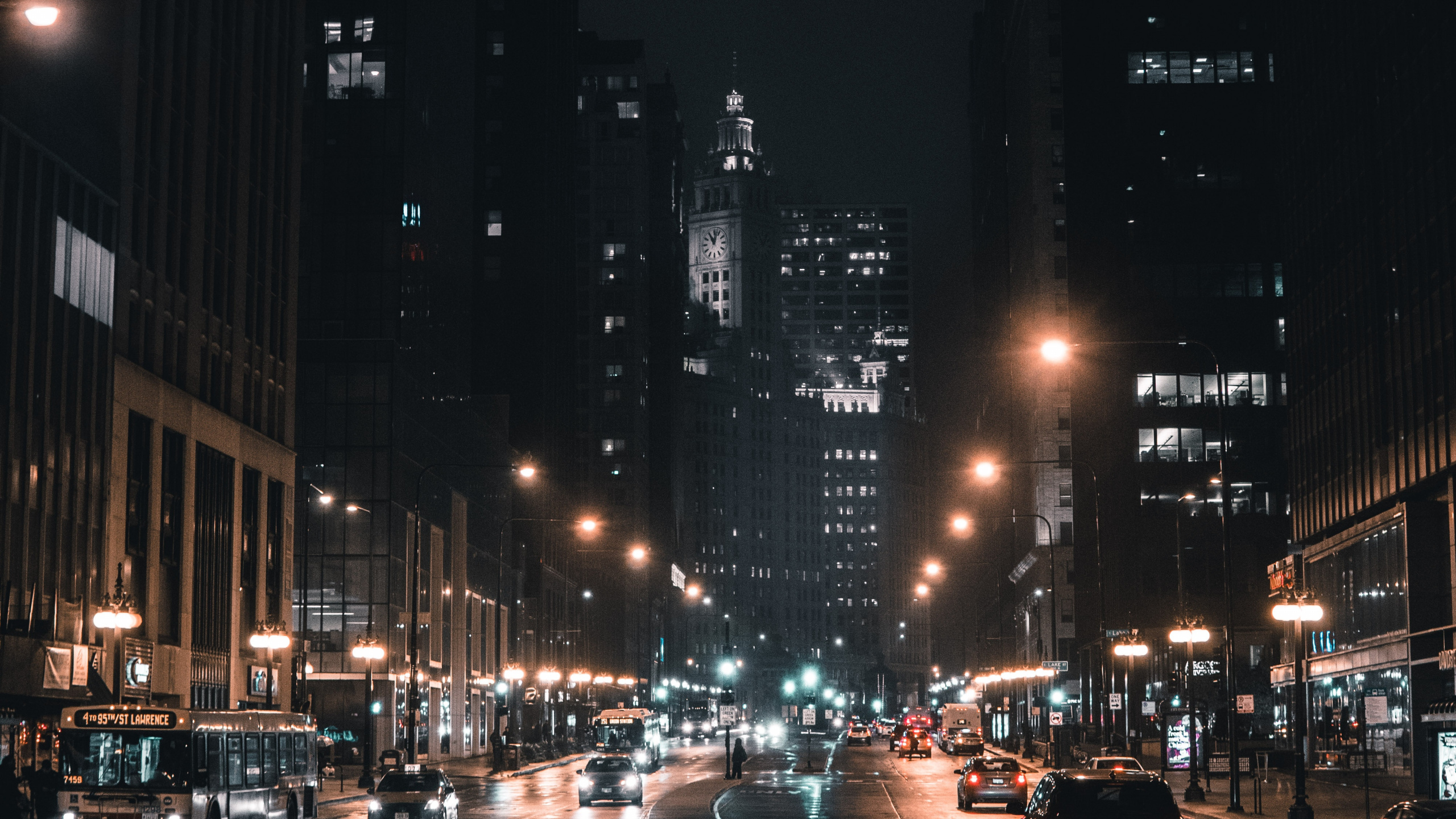 Обои Чикаго, ночь, город, городской район, метрополия в разрешении 2560x1440