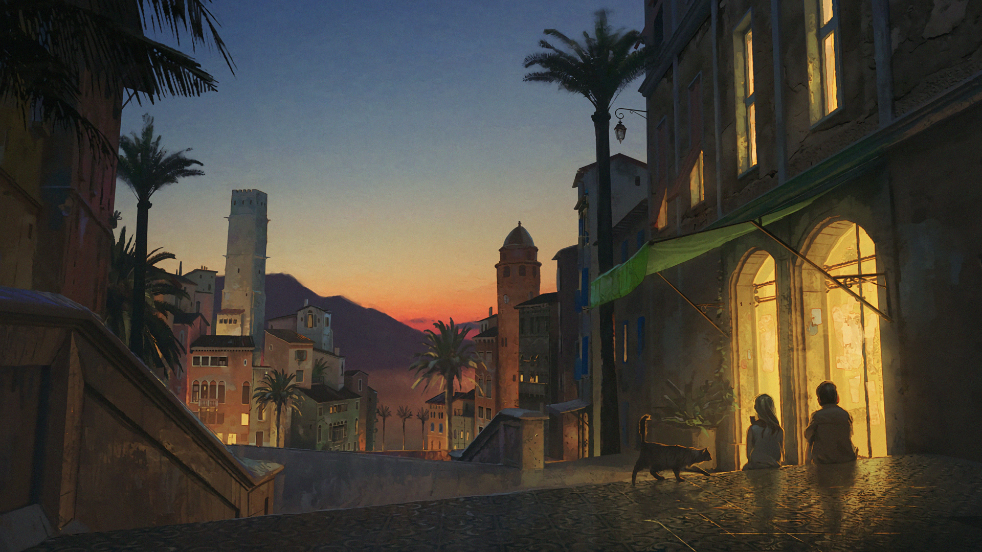 Обои его темные материалы читтагацце лира встречает Уилла, Его Темные Материалы, фэнтези, арт, городок в разрешении 1920x1080