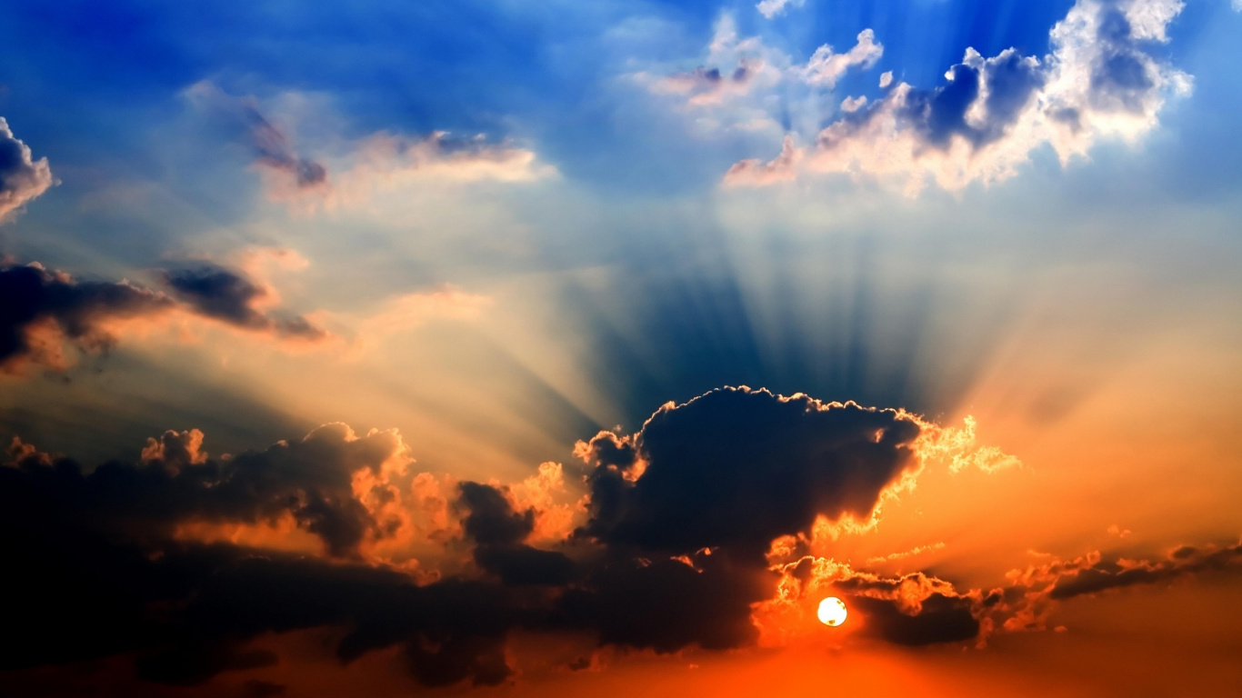 Обои облако, солнечный свет, закат, дневное время, послесвечение в разрешении 1366x768
