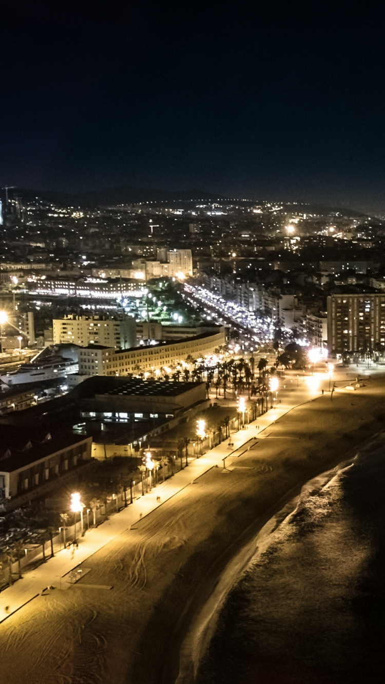 Обои Ночь В Барселоне, ночь, городской пейзаж, город, городской район в разрешении 750x1334