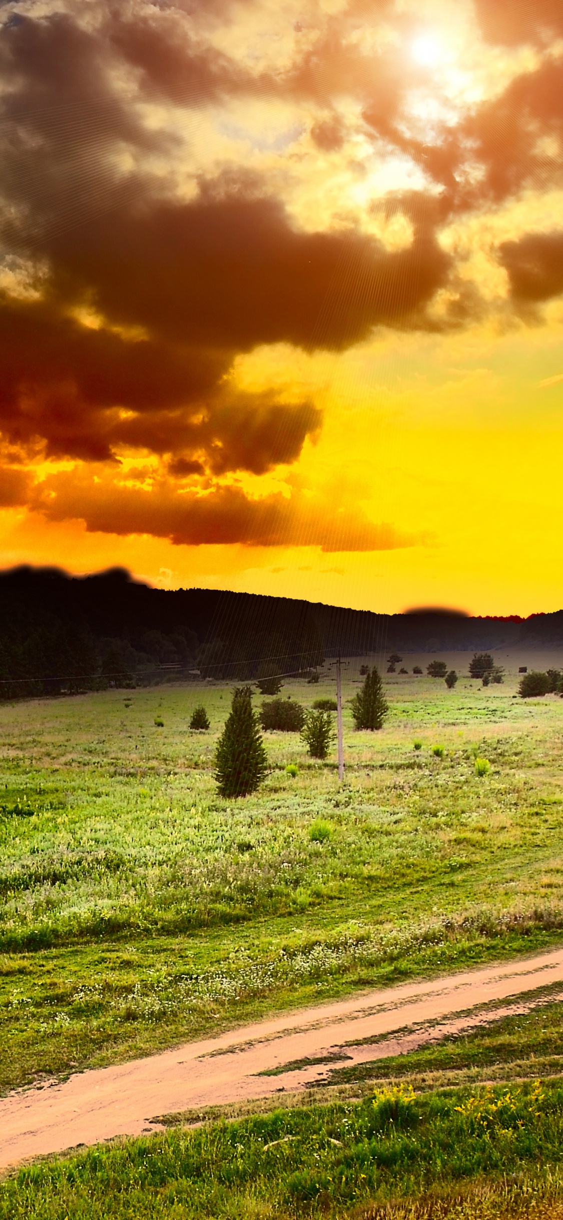 Обои природа, облако, солнечный свет, утро, сенокосное угодье в разрешении 1125x2436