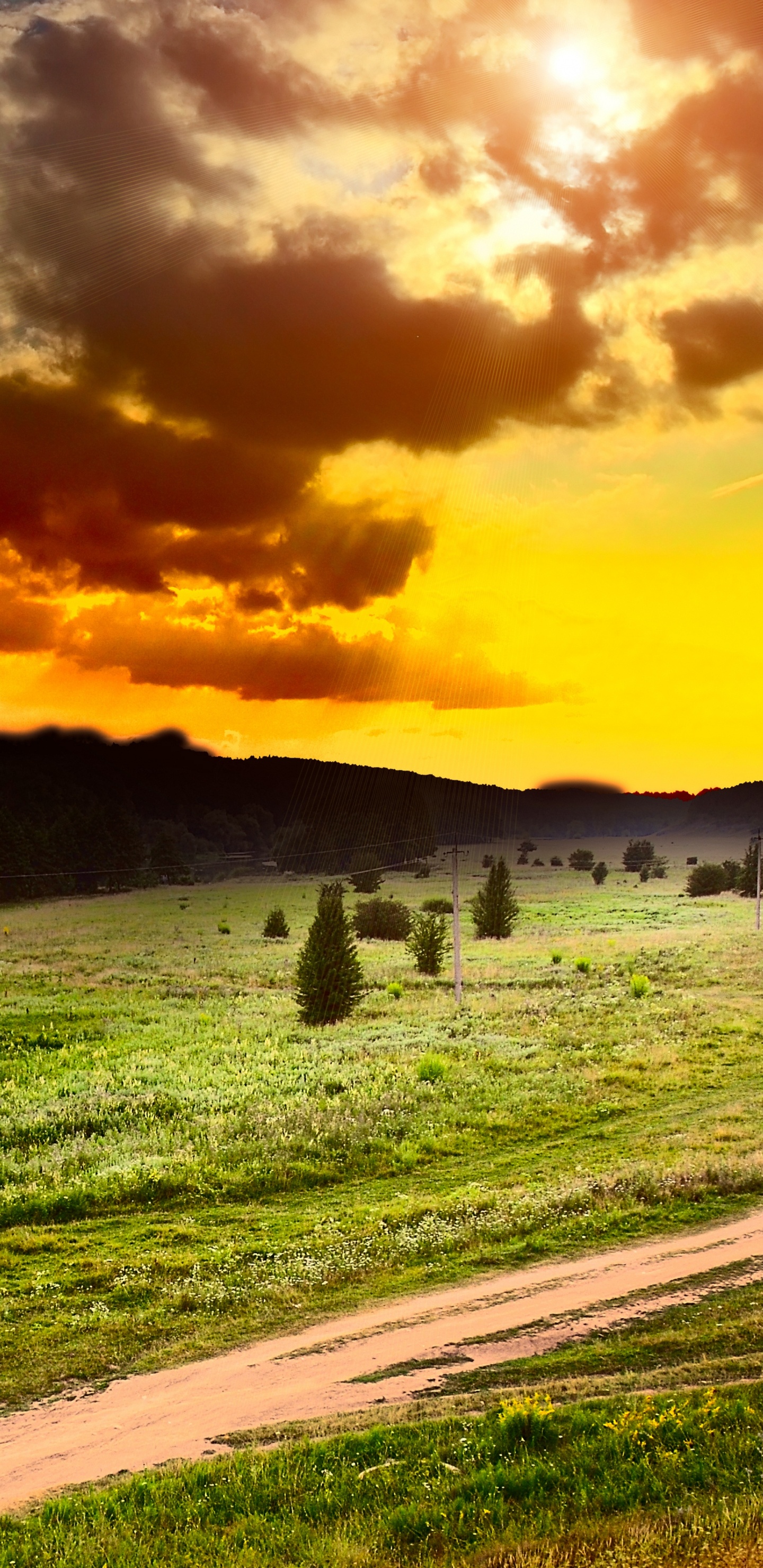 Обои природа, облако, солнечный свет, утро, сенокосное угодье в разрешении 1440x2960